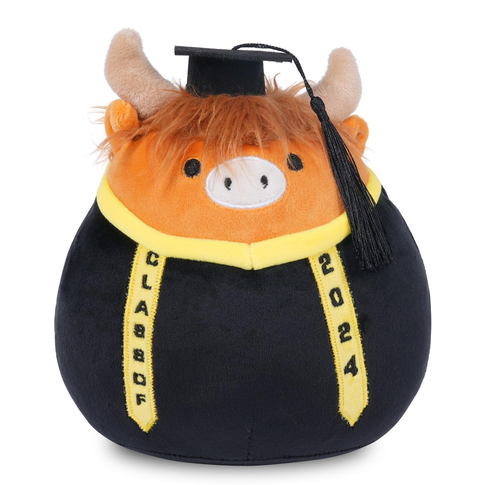2024 Graduation Highland Cow Plush Stuffed Animal with Cap - Class of 2024 Commemorative Gift, Brown Cow Plushie & Graduation Owl Pillow - Perfect Graduation Party Decor, School Celebration Gift & Dorm Room Decoration