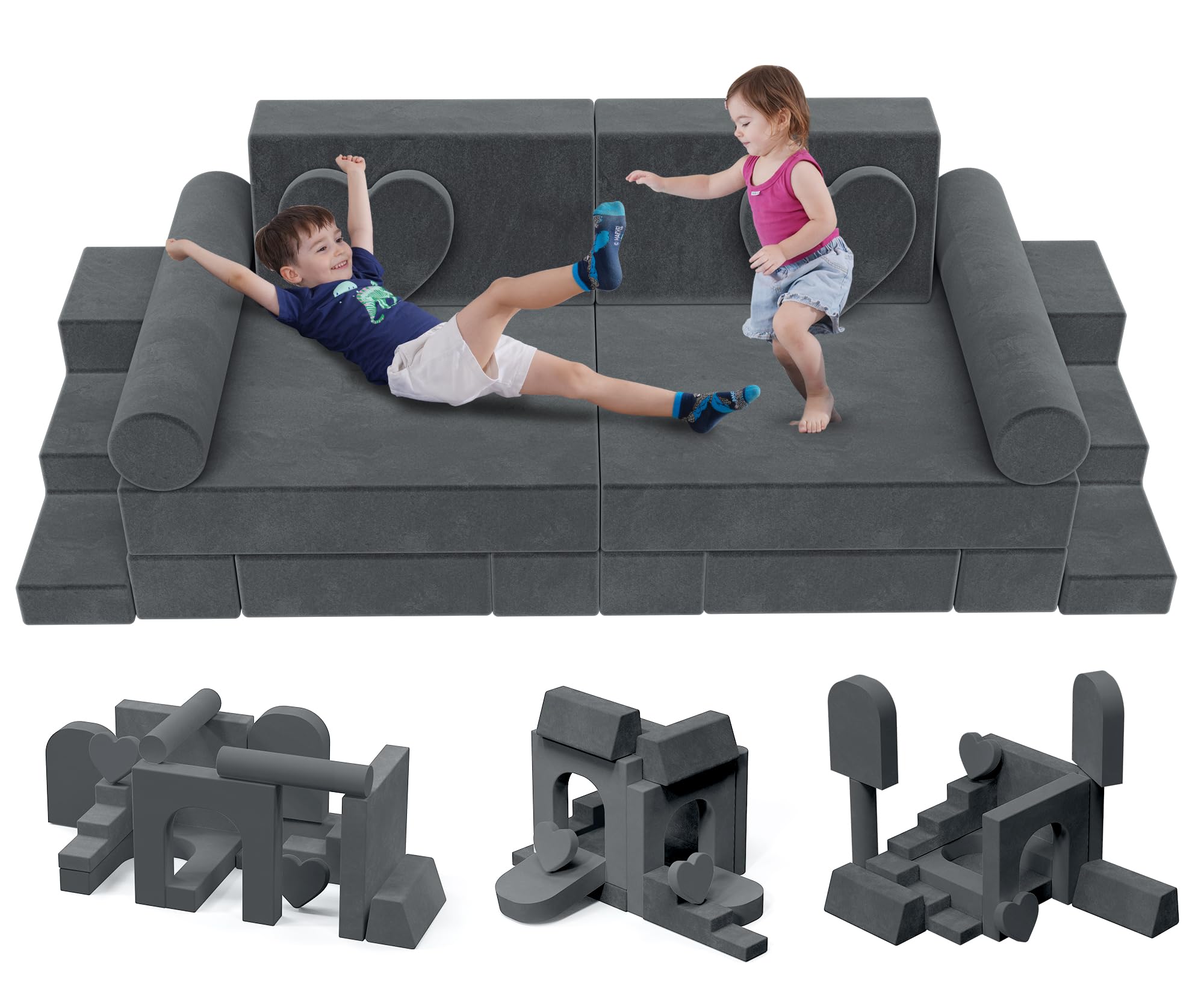 Modular Play Couch for Kids & Toddlers - 14 Piece Kids Sofa Set for Creative Play, DIY Playroom Furniture for Boys & Girls - Perfect for Playrooms, Bedrooms & Nurseries | Encourages Imagination & Active Play