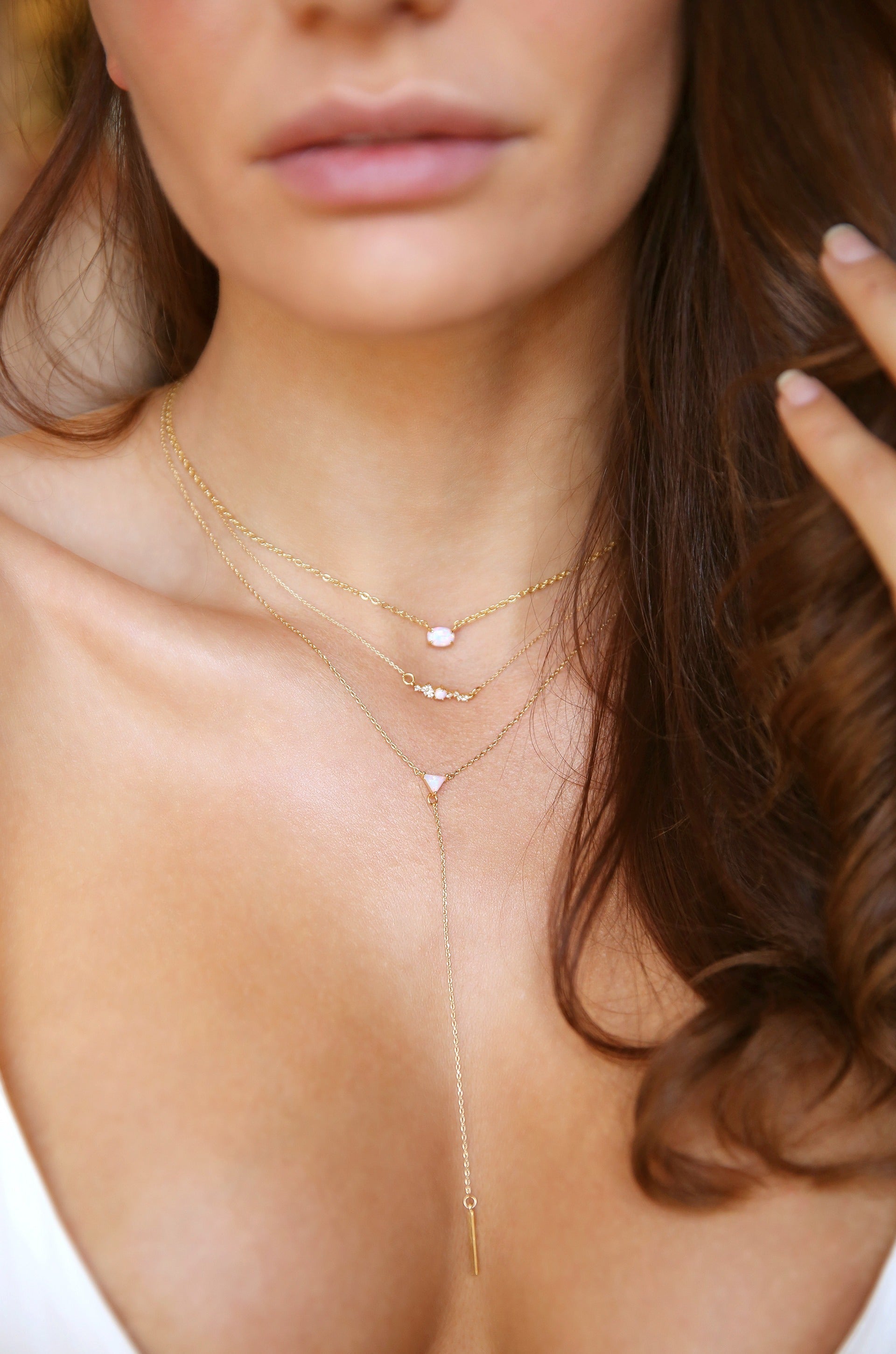 Layered Opal Lariat Necklace Set of 3 - Elegant Stackable Necklaces for Women, Perfect for Weddings, Parties & Everyday Wear