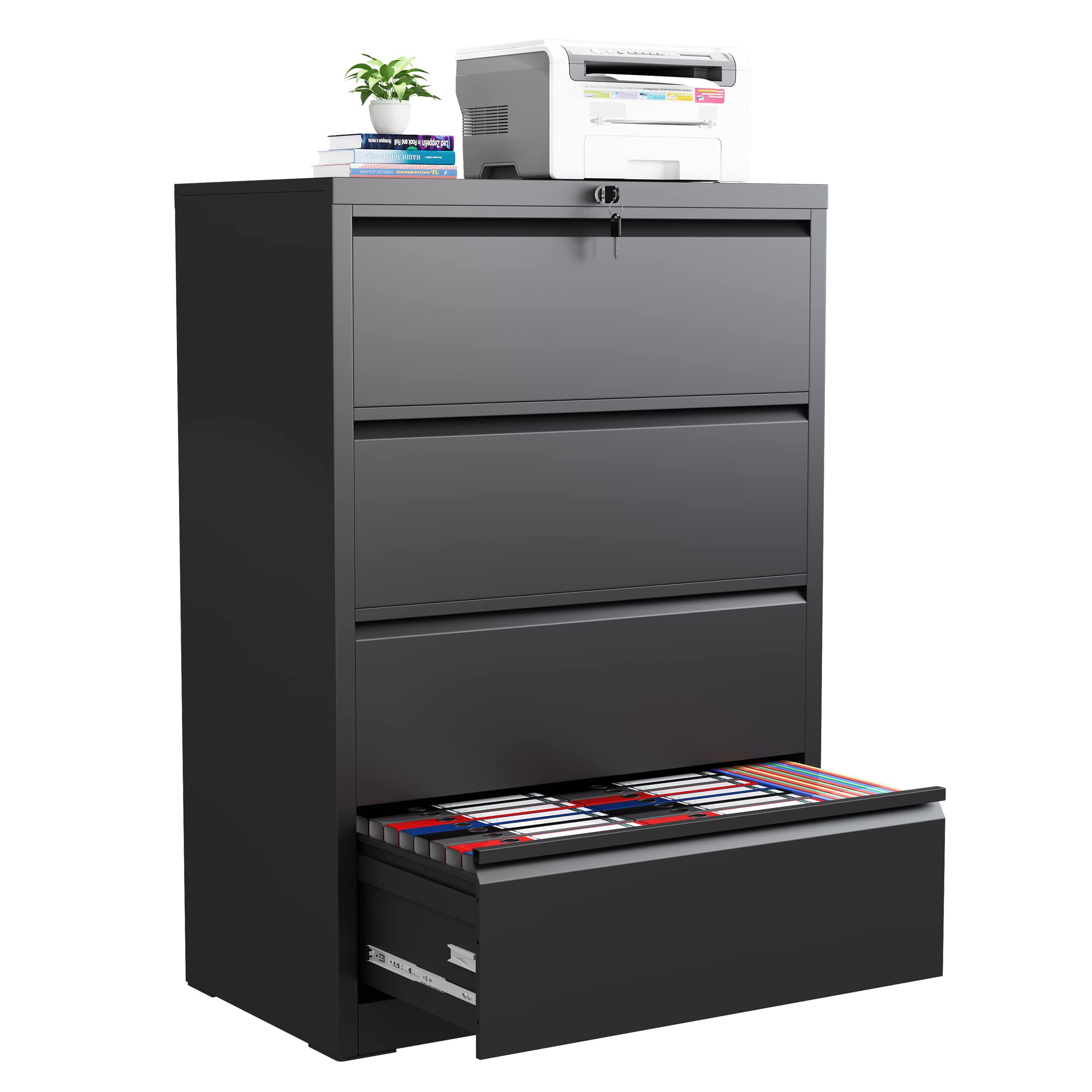 Locking Lateral File Cabinet - Metal Steel Office Filing Cabinet with Secure Drawers for Legal/Letter/A4/F4 Documents | Perfect for Home Office, Law Firms & Corporate Workspaces
