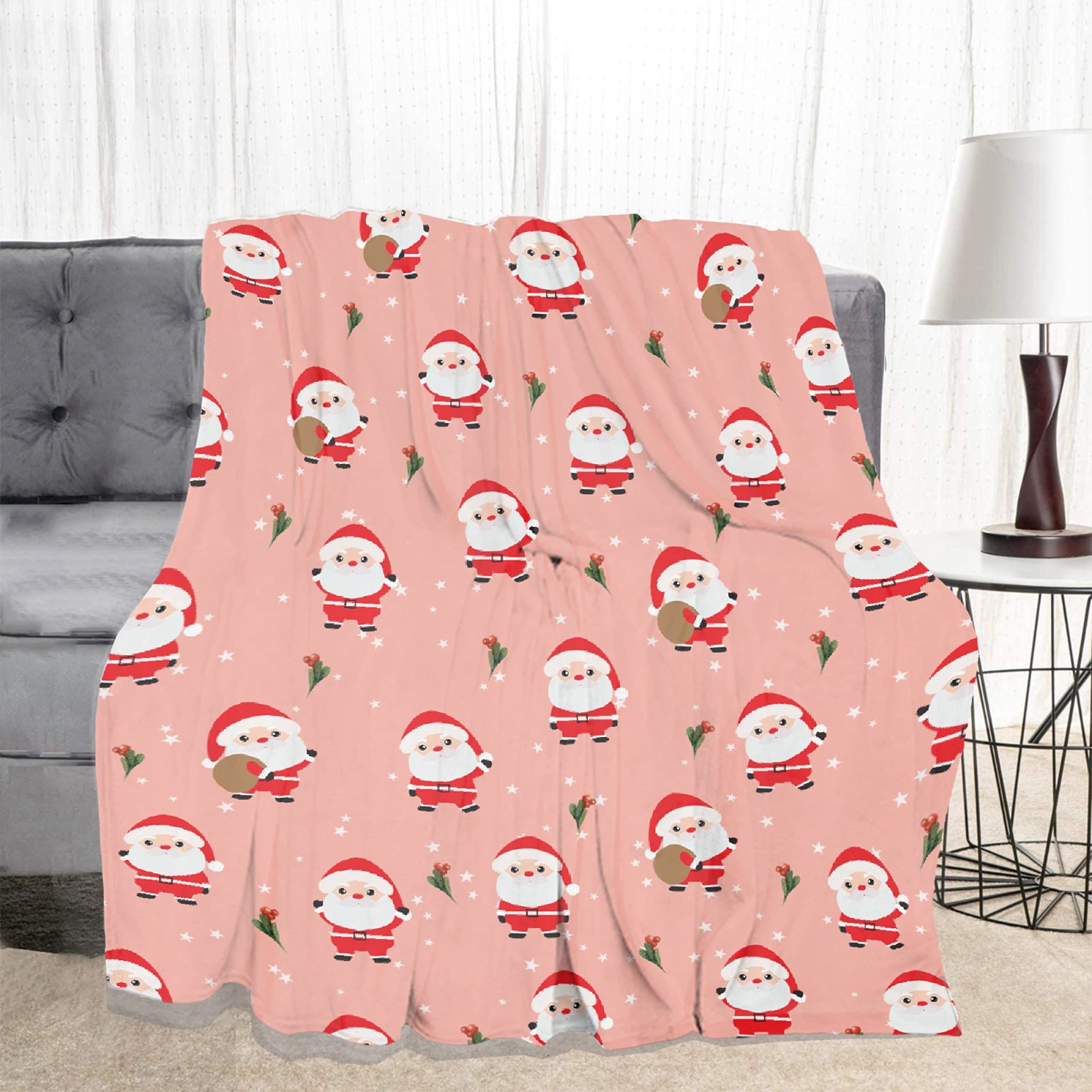 Soft Flannel Christmas Santa Pink Throw Blanket - Cozy Lightweight Quilt for Sofa, Bed, Couch & Car - Extra Large 120x90 Inch - Perfect for Holiday Decor, Family Gatherings & Gift Giving