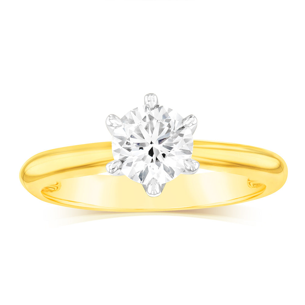 18ct Yellow Gold 0.80 Carat Diamond Solitaire Engagement Ring - 6 Prong Knife Edge Setting for Women - Perfect for Proposals, Anniversaries & Special Occasions