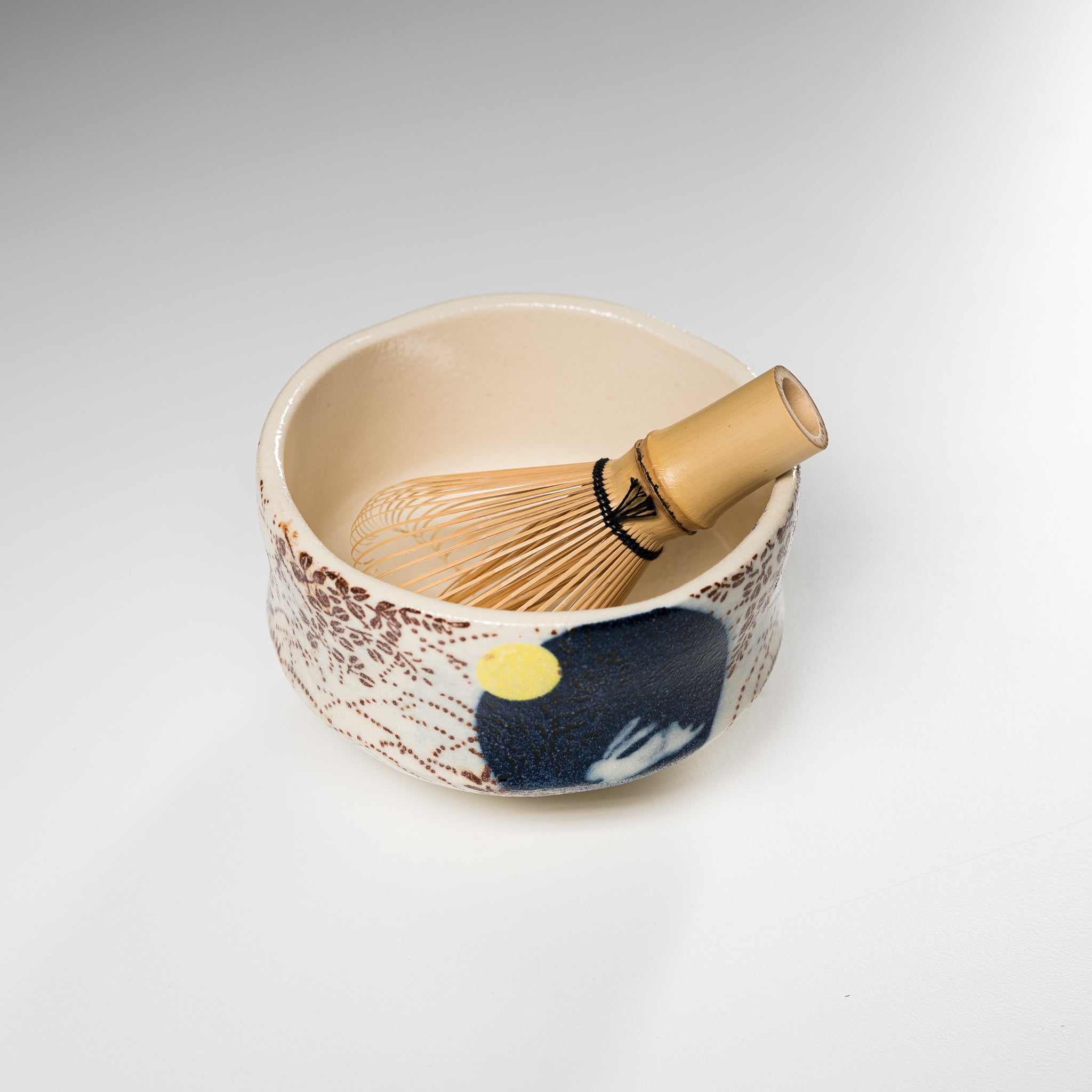Premium Handcrafted Matcha Tea Bowl - Lunar Rabbit Design for Japanese Tea Ceremony | Authentic Moon Viewing Rabbit Ceramic Cup | Perfect for Matcha, Green Tea, Zen Meditation & Gift Giving