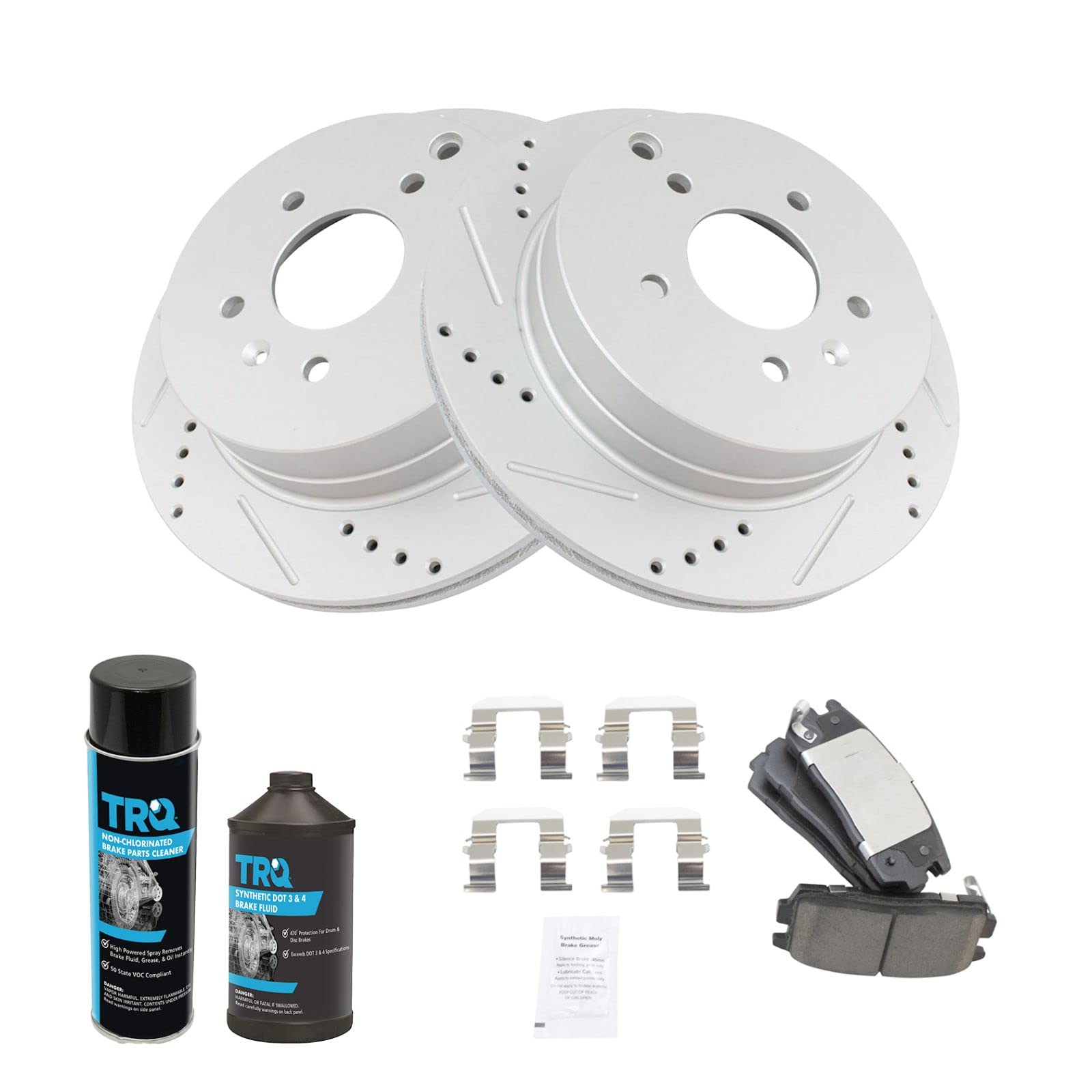 High-Performance Rear Ceramic Brake Pads & Drilled Slotted Coated Rotors Kit for GM Trucks - Enhanced Stopping Power, Low Dust & Noise - Perfect for Off-Roading, Towing & Heavy-Duty Use