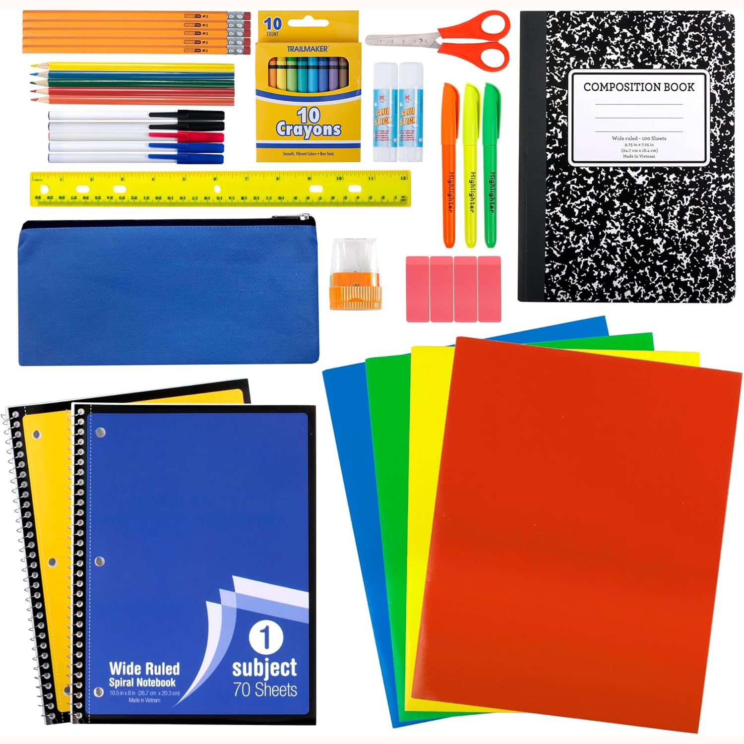 **Bulk Elementary School Supply Kits - 12 Packs of 45-Piece Wholesale School Supplies for Kids (Folders, Notebooks, Pencils, Pens & More) - Perfect for Classroom, Homeschooling & Back-to-School Essentials**