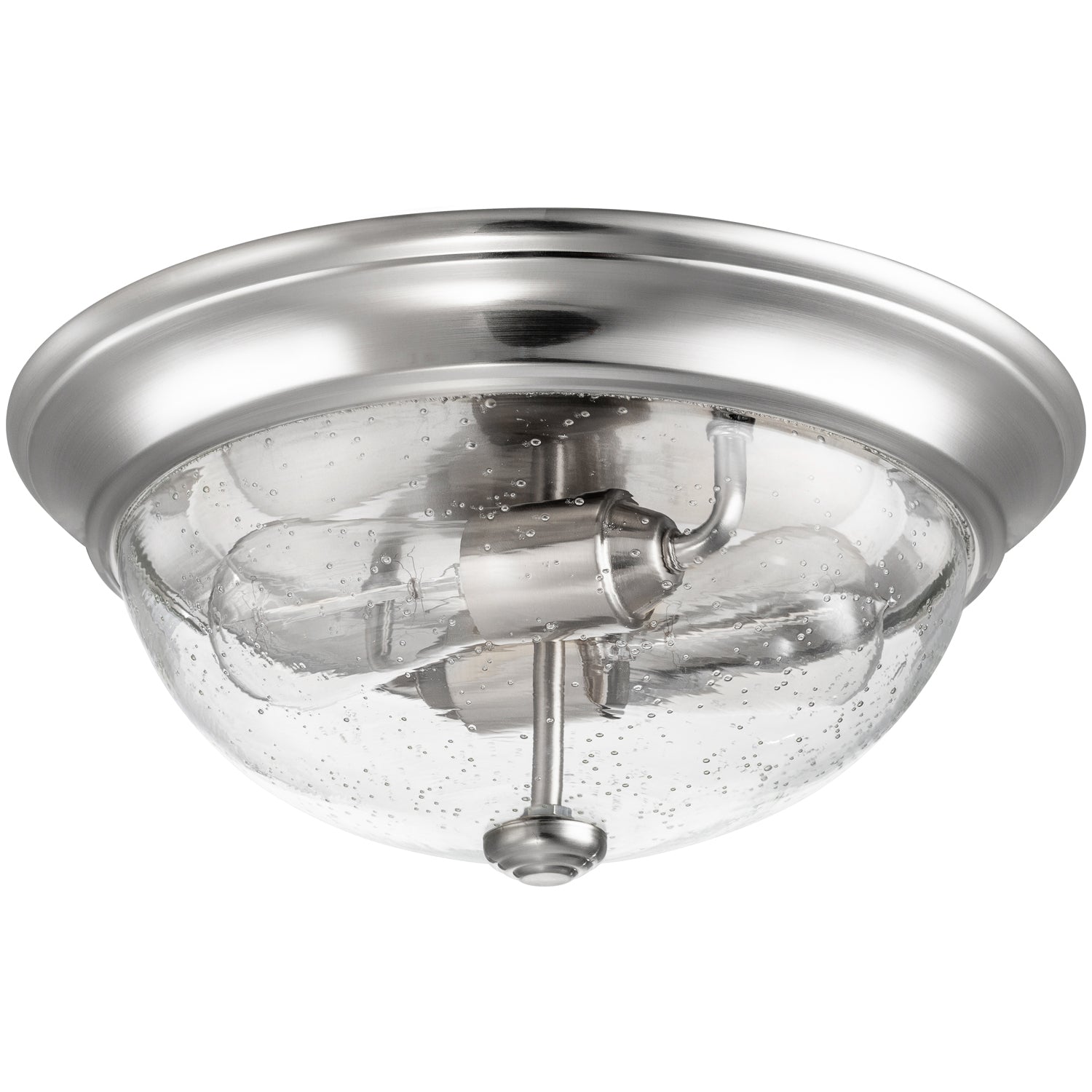 13 Inch Designer Series Flush Mount Bowl Light - Clear Seeded Glass with Brushed Nickel Finish - Modern Ceiling Lighting for Bedroom, Kitchen, Bathroom, and Hallway