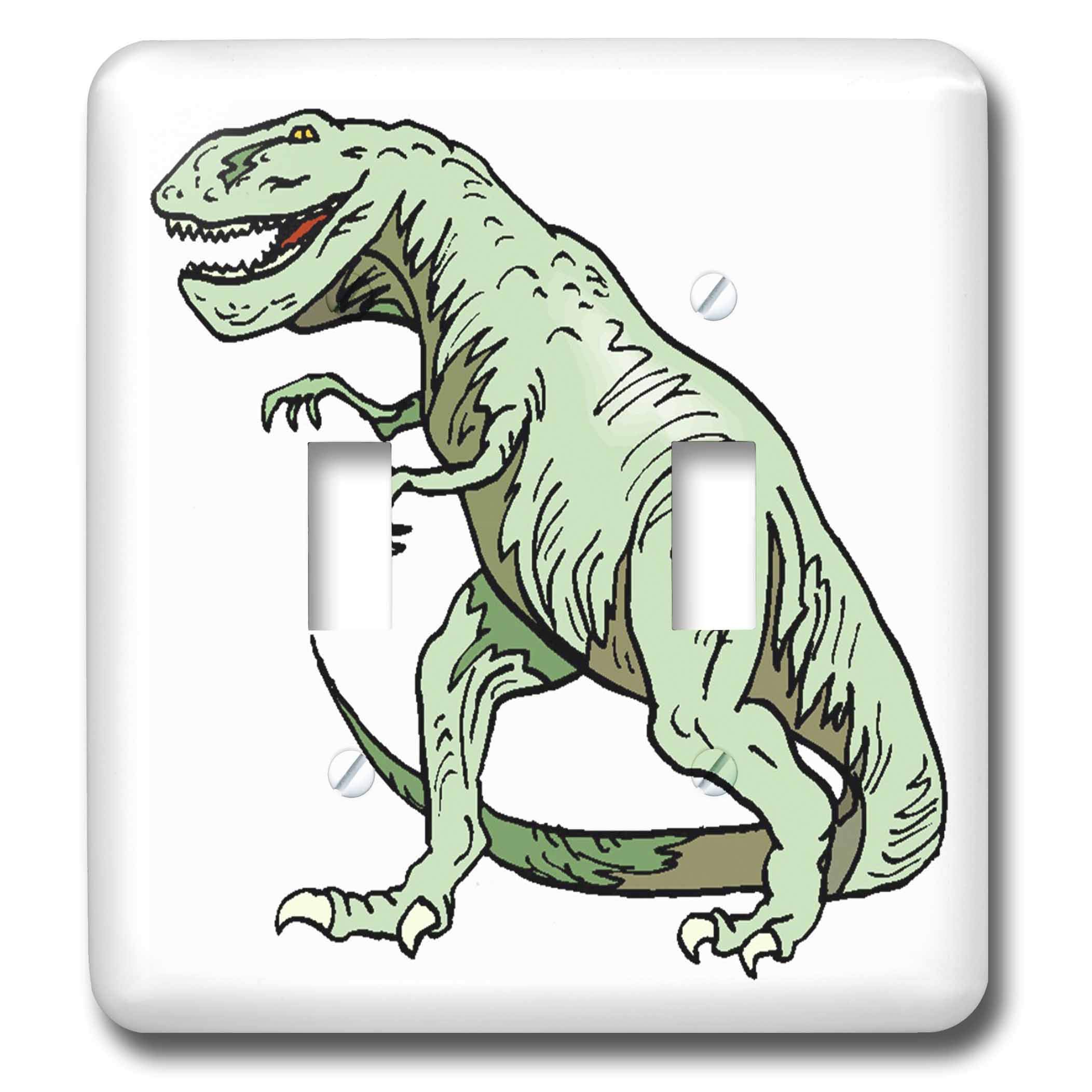 3D Green T-Rex Dinosaur Double Toggle Switch Plate Cover - Decorative Rocker Switch for Bedroom, Kids Room, Game Room & Home Decor