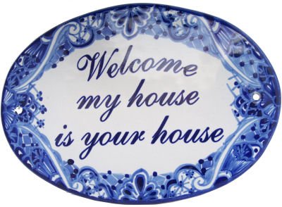 Handmade Talavera Ceramic House Plaque - 'Welcome My House is Your House' Spanish Style Wall Decor for Home Entryway, Porch & Garden