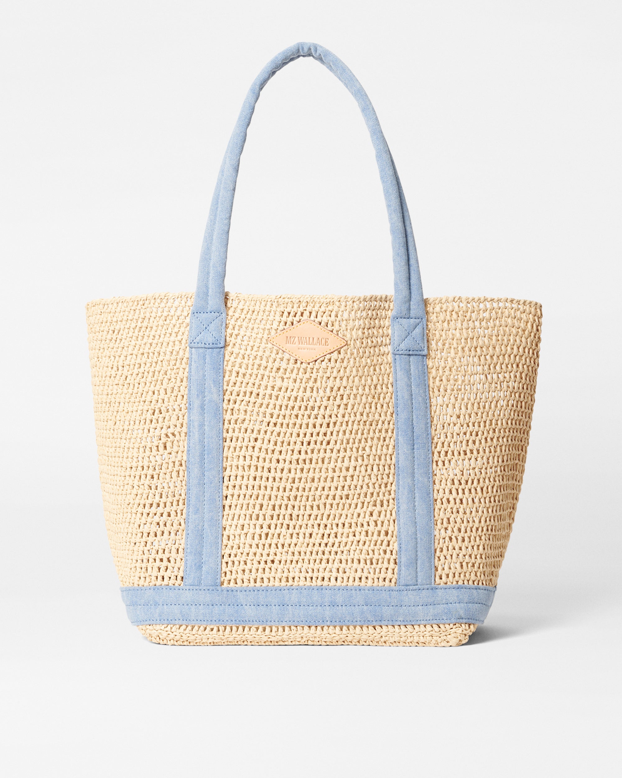 Crochet and Light Denim Medium Tote Bag - Stylish Handmade Beach Bag for Women, Perfect for Shopping, Travel, and Summer Outings