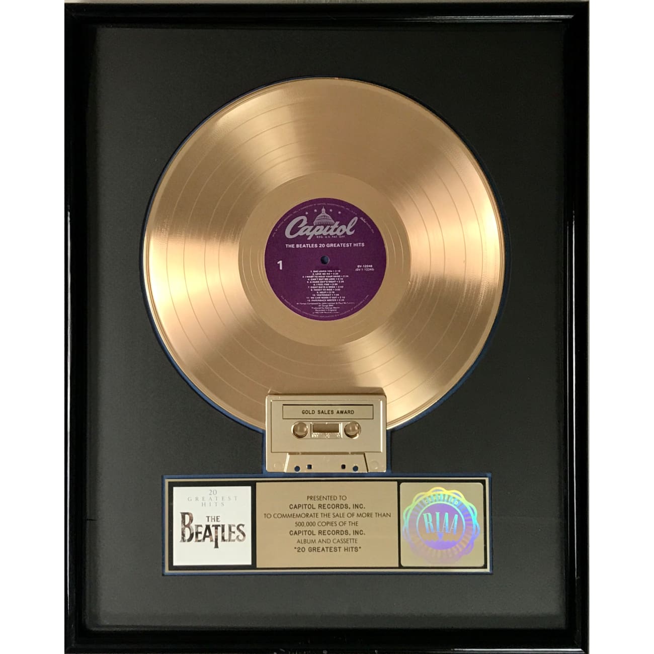 The Beatles 20 Greatest Hits RIAA Gold Album Award - Classic Vinyl Record for Collectors & Music Lovers - Perfect for Home Decor, Gifts & Music Enthusiasts