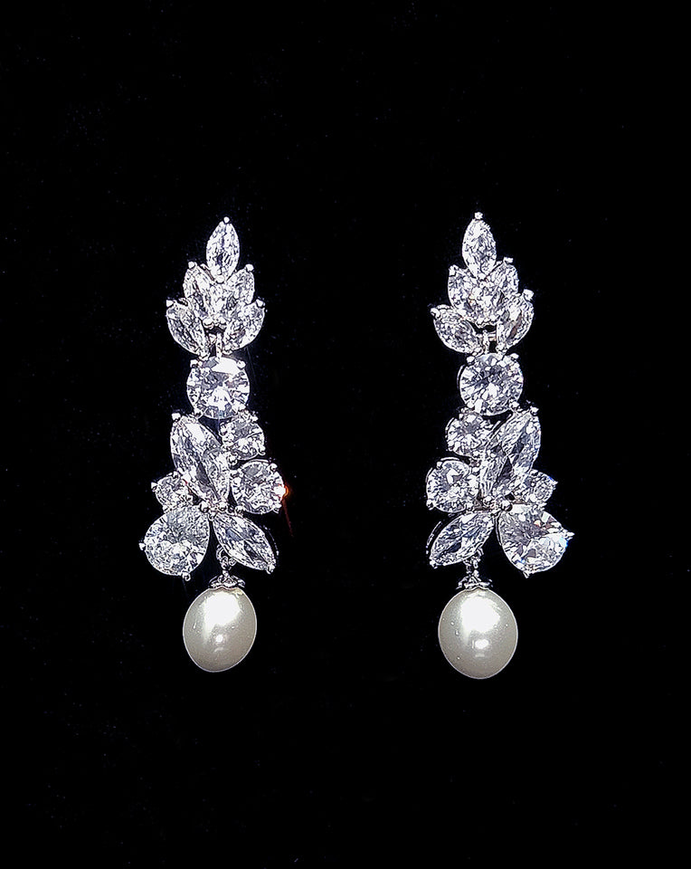 Elegant Bridal Earrings - Old Hollywood Glam Crystal & Pearl Drop Dangle Earrings by Stephanie Browne | Perfect for Weddings, Prom & Special Occasions
