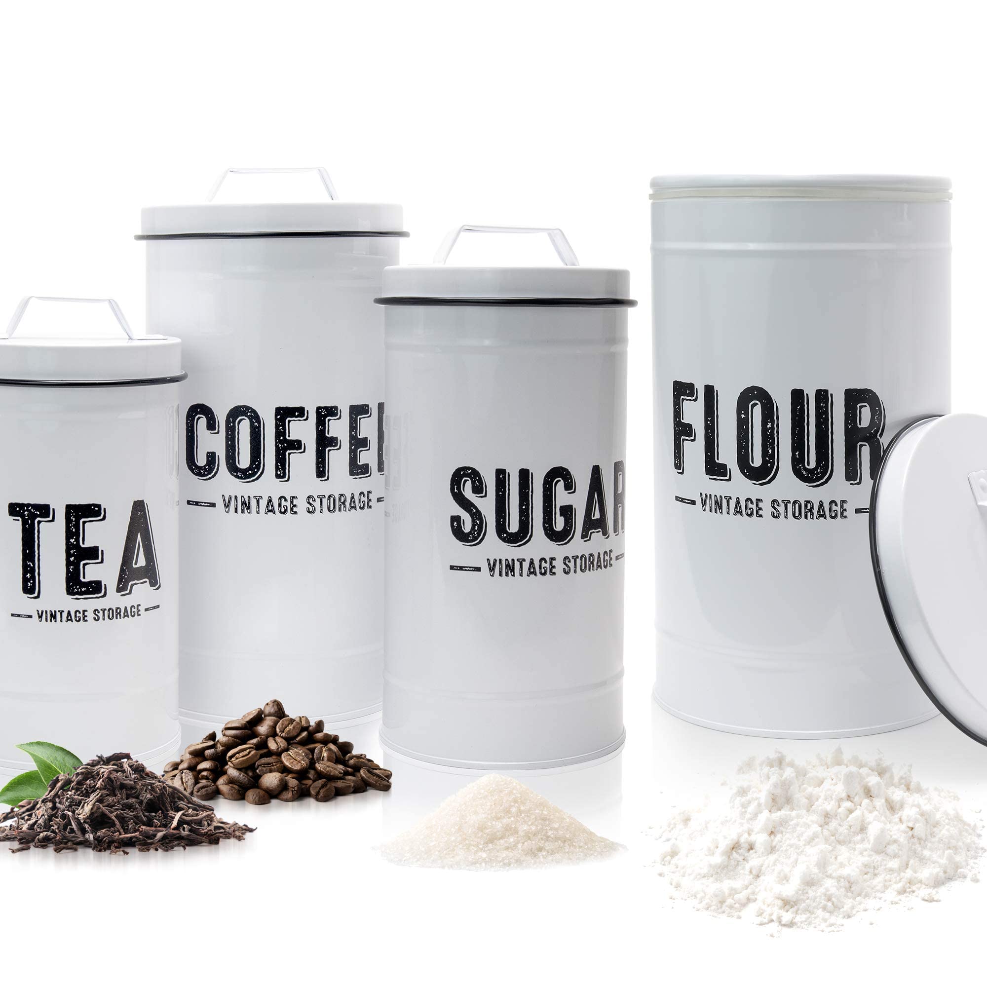 Granrosi 4-Piece Airtight Flour and Sugar Storage Containers Set - White | Kitchen Counter & Pantry Organization | Perfect for Baking, Cooking & Dry Food Storage