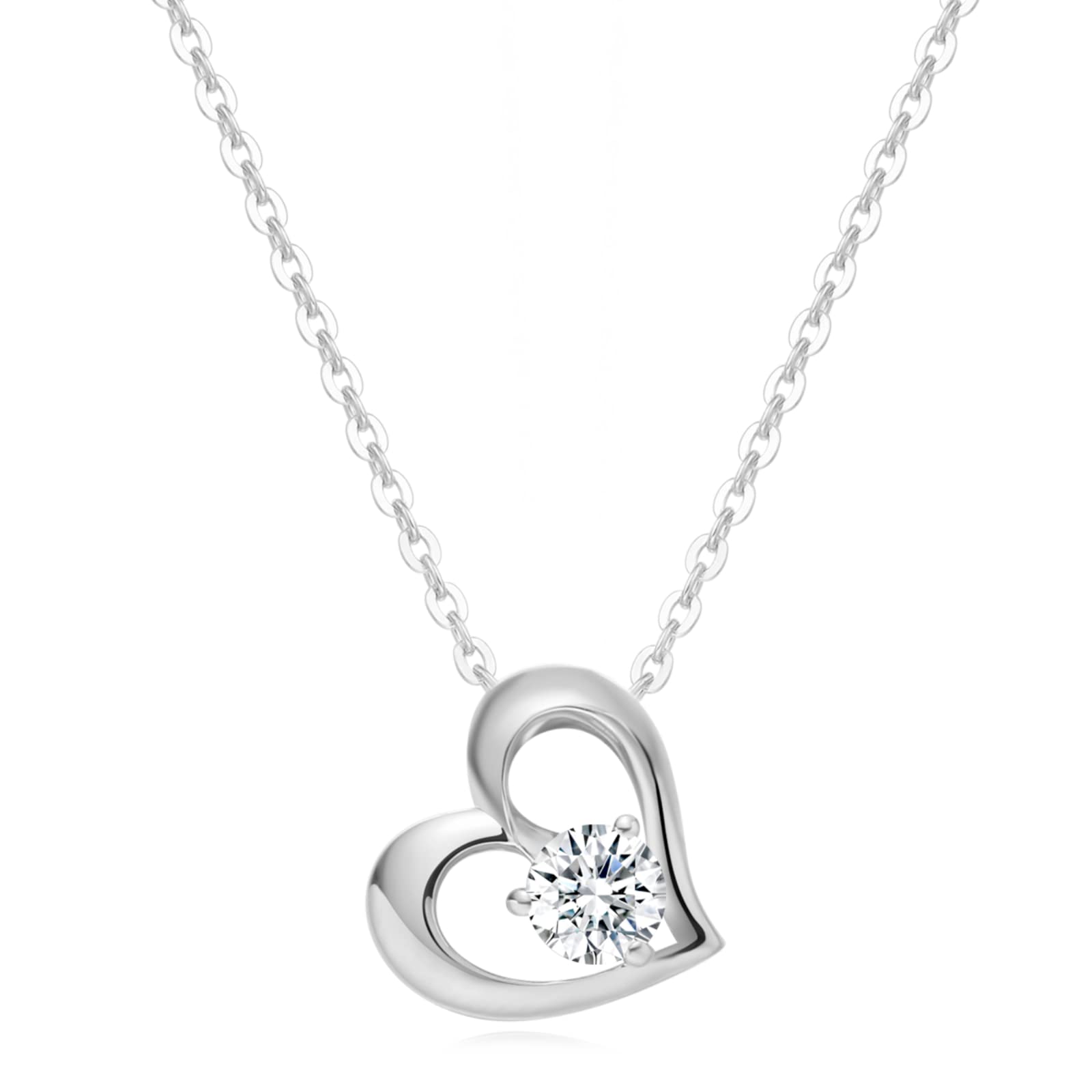 14K Solid Gold Heart Pendant Necklace with Cubic Zirconia - Valentine's Day, Anniversary & Birthday Gift for Women, Mom, Girls - 18