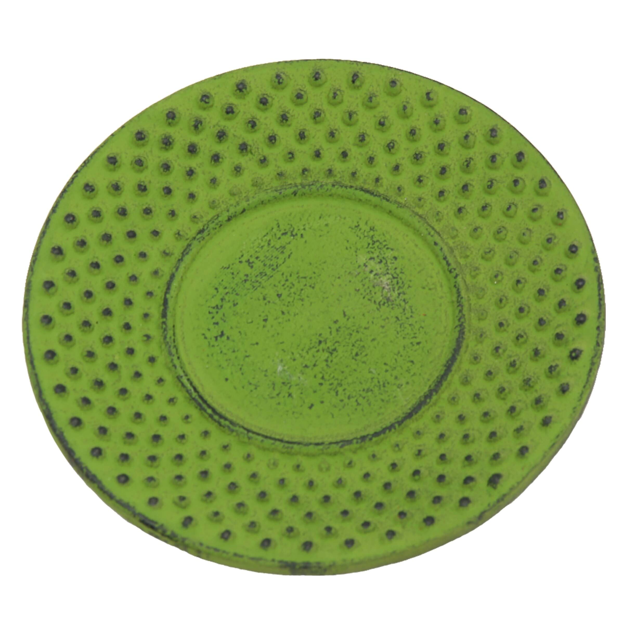 3.75 Inch Round Green Cast Iron Trivet Coaster - Heat Resistant Hot Plate for Pots & Pans - Perfect for Kitchen, Dining Table, and Outdoor BBQ Use