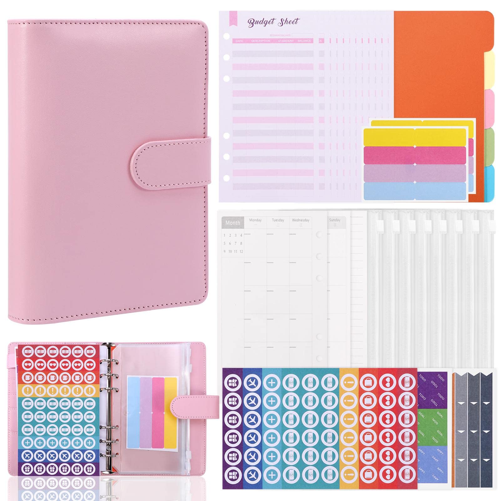 Money Binder Organizer for Cash - Budget Binder with Cash Envelope System - Money Saving Organizer with Monthly Planner, Slip Sheets, Labels & Stickers - Perfect for Personal Finance, Bill Payment & Budget Tracking