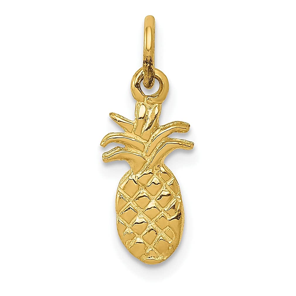 14K Yellow Gold Pineapple Charm Necklace Pendant for Women - Dainty Food & Drink Jewelry Gift for Her - Perfect for Summer, Beach Vacations & Tropical Themed Parties
