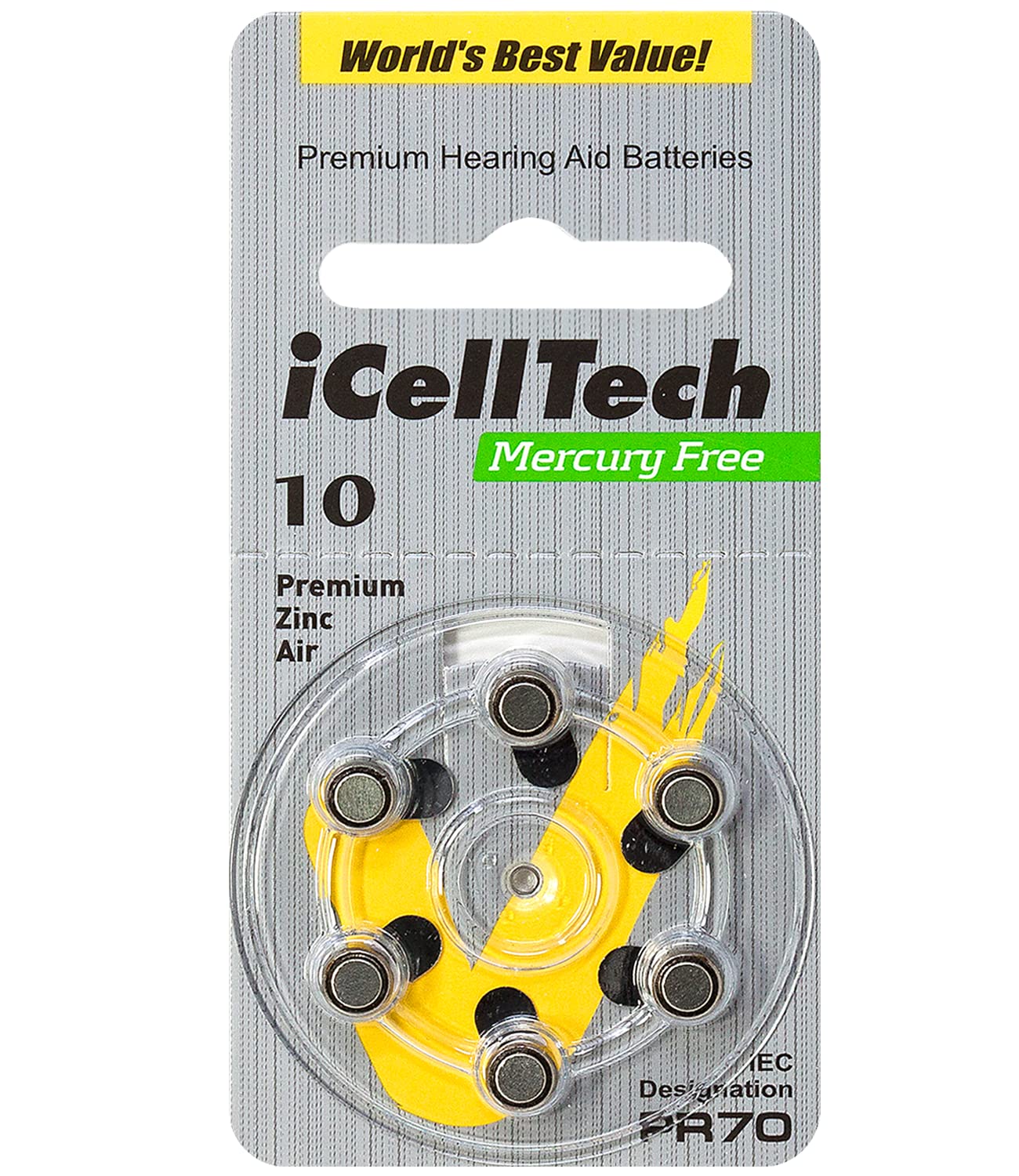 60 Pack iCellTech Size 10 Hearing Aid Batteries - Long-Lasting Power for Hearing Aids, Perfect for Daily Use at Home, Work, or Travel