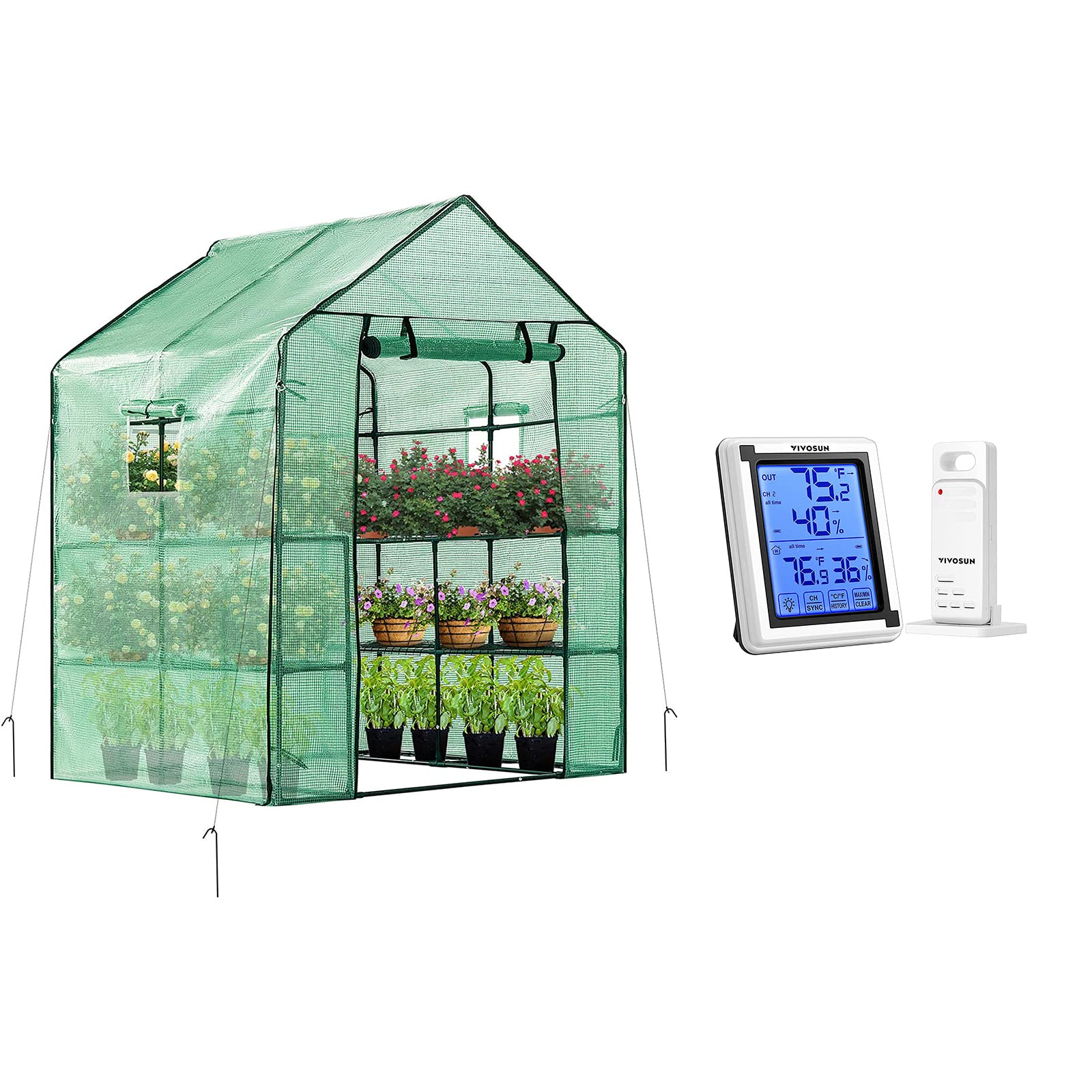 VIVOSUN 57x57x77 Inch Mini Walk-in Greenhouse with Digital Hygrometer Thermometer - Indoor Outdoor Plant Growing, Seed Starting & Gardening Shelter
