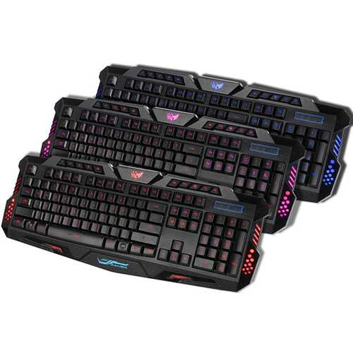 A877 RGB Backlit Wired Gaming Keyboard - 3 Color Adjustable LED Backlight, Anti-Ghosting, Ergonomic Design for PC Gamers - Perfect for FPS, MOBA Games and Late Night Gaming Sessions
