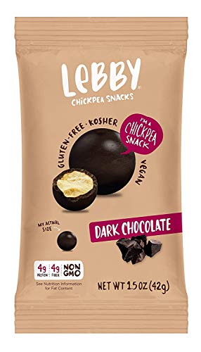 LEBBY Healthy Vegan Chocolate Snacks - Gluten Free Crunchy Dark Chocolate Covered Chickpeas - 6 Pack (1.5 oz Each) - Perfect Plant-Based Snack for Adults & Kids - Great for Lunchboxes, Office Snacks & Healthy Desserts