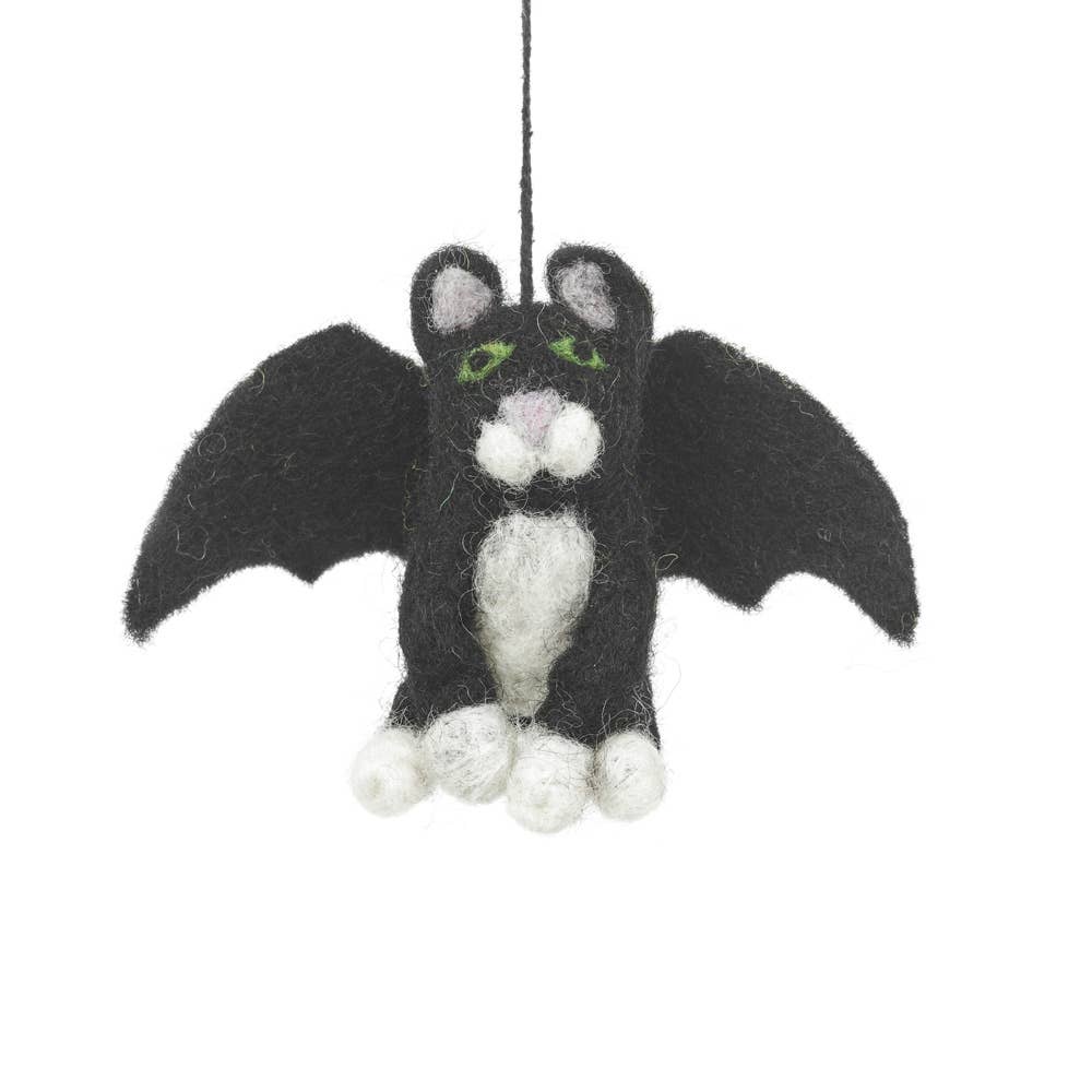 Handmade Felt Batty Catty Halloween Decor - Cute Bat & Cat Hanging Ornament for Halloween Party, Home, Office & Outdoor Decorations