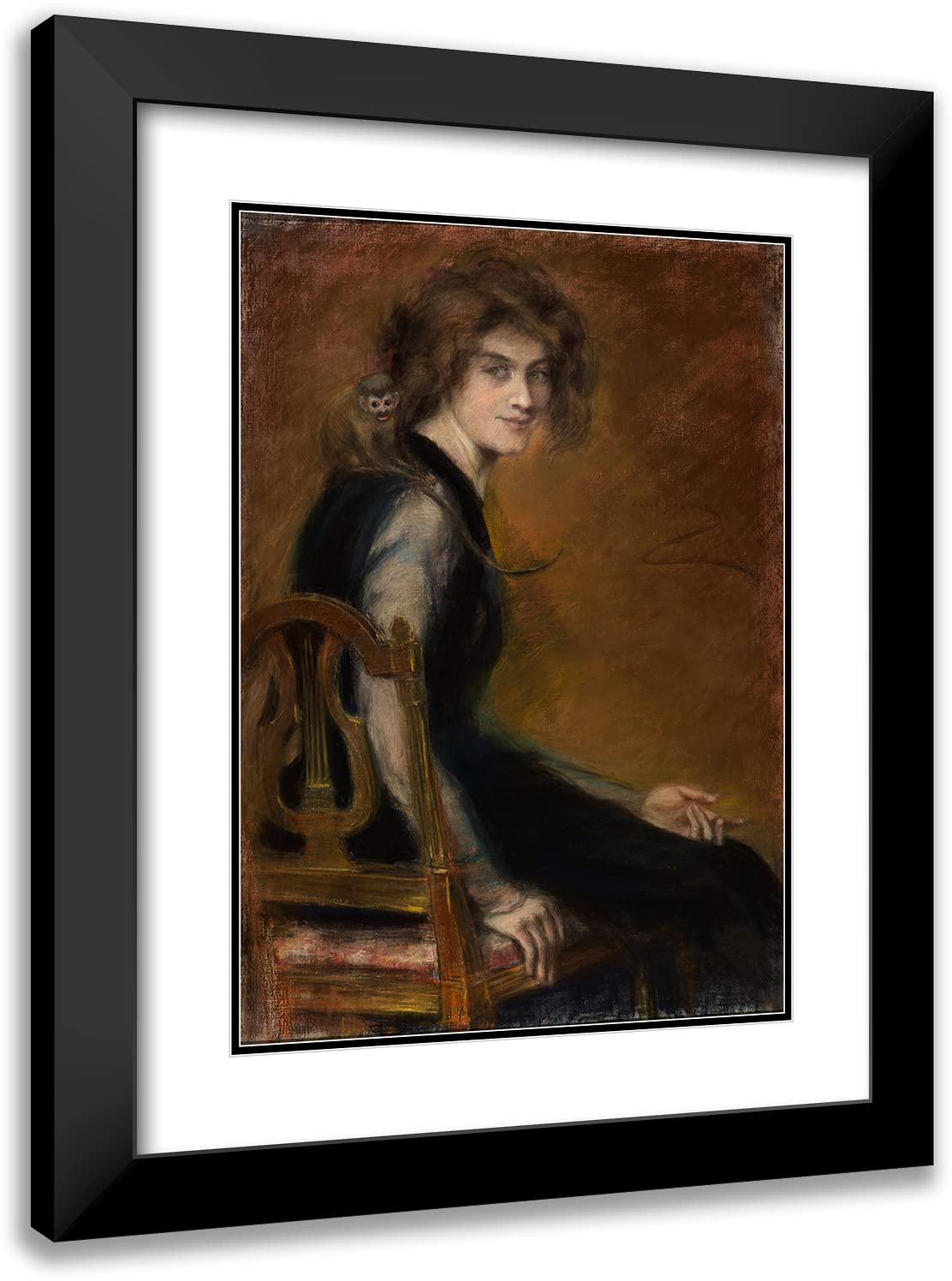 Alice Pike Barney 14x18 Black Modern Framed Museum Art Print - 'Monkey Pet' Double Matted Wall Decor | Perfect for Living Room, Bedroom & Office Art Display