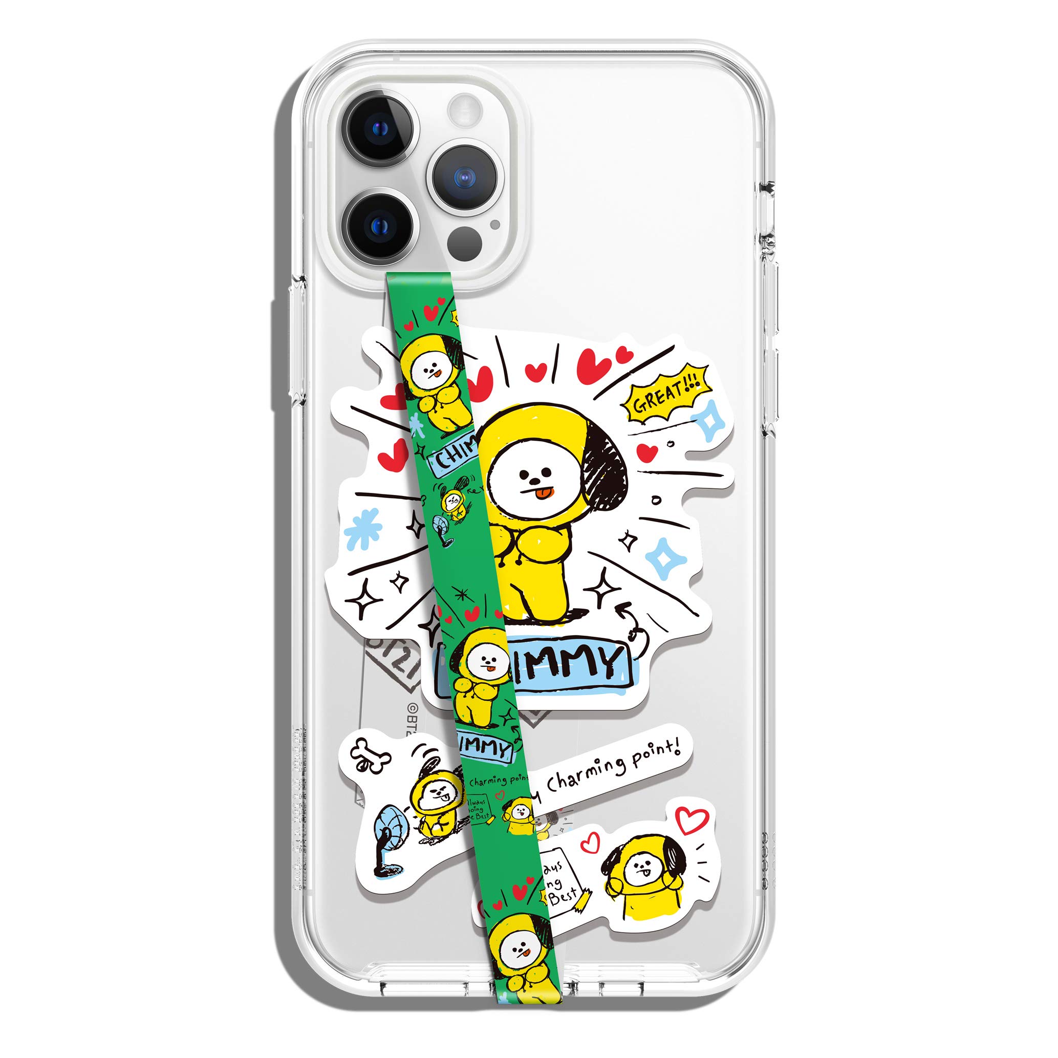 elago BT21 CHIMMY Phone Strap with Stickers, Phone Loop & Grip, MagSafe Compatible, Double Sided Design for All Smartphone Cases - Perfect for Travel, Commuting, and Everyday Use