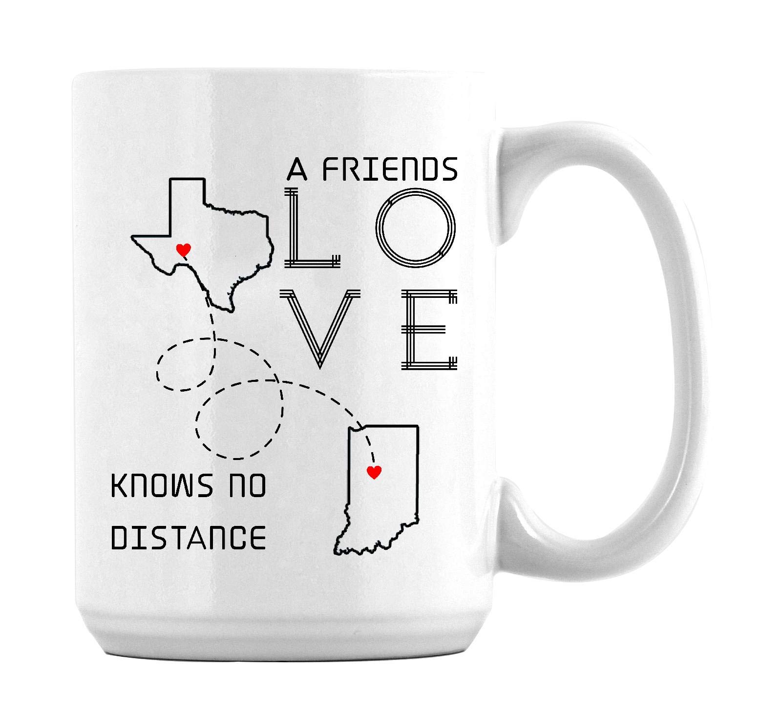 Best Friends Long Distance Coffee Mugs Set - 15oz Texas & Indiana Themed Friendship Gifts - Perfect for Best Friend Ever, Couples & Loved Ones - Ideal for Coffee, Tea & Hot Chocolate at Home or Office