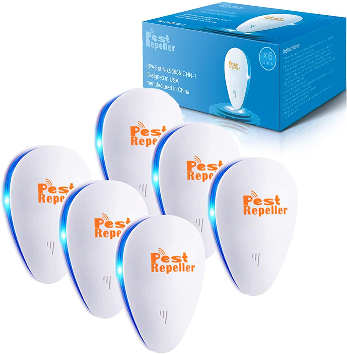 Ultrasonic Pest Repeller 6 Pack - Electronic Plug-in Rodent & Insect Repellent for Mice, Roaches, Spiders, Mosquitoes & More | Indoor Pest Control Solution for Home, Kitchen, Garage & Basement
