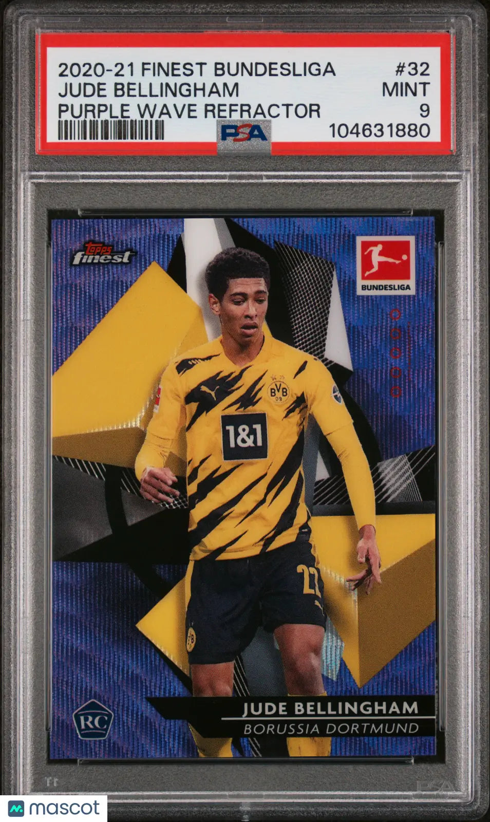 2020 Topps Finest Bundesliga Jude Bellingham Rookie Card Purple Wave Refractor PSA 9 Gem Mint /250 - Perfect for Soccer Card Collectors & Bundesliga Fans