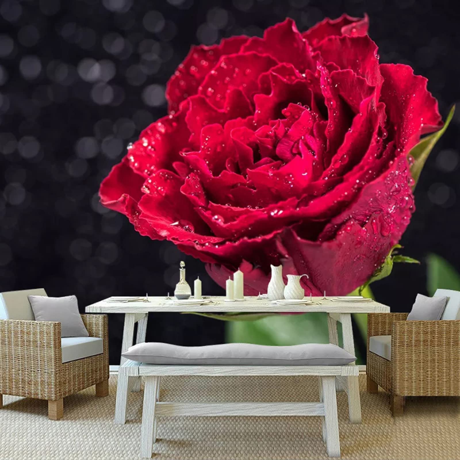 3D Red Rose Flower Wall Mural - Black Romance Theme Peel & Stick Self-Adhesive PVC Wallpaper for Home Decor, Large Wall Art (157.5