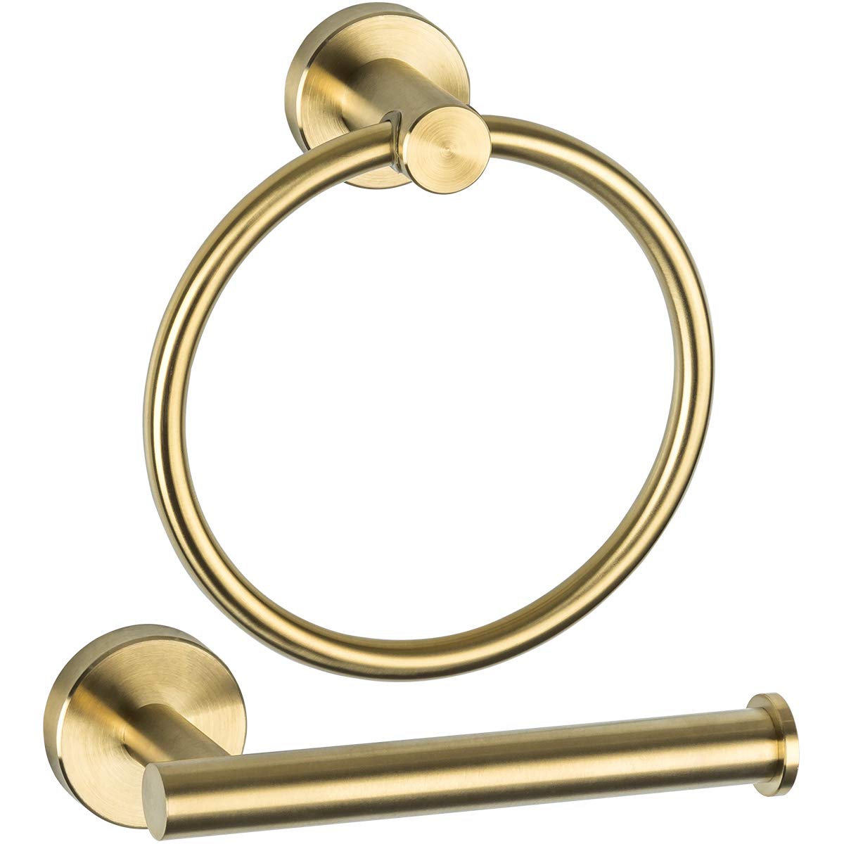 Premium Brushed Gold Bathroom Hardware Set - 2-Piece SUS 304 Stainless Steel Wall Mounted Towel Ring & Toilet Paper Holder - Modern Bathroom Accessories for Home & Hotel Decor