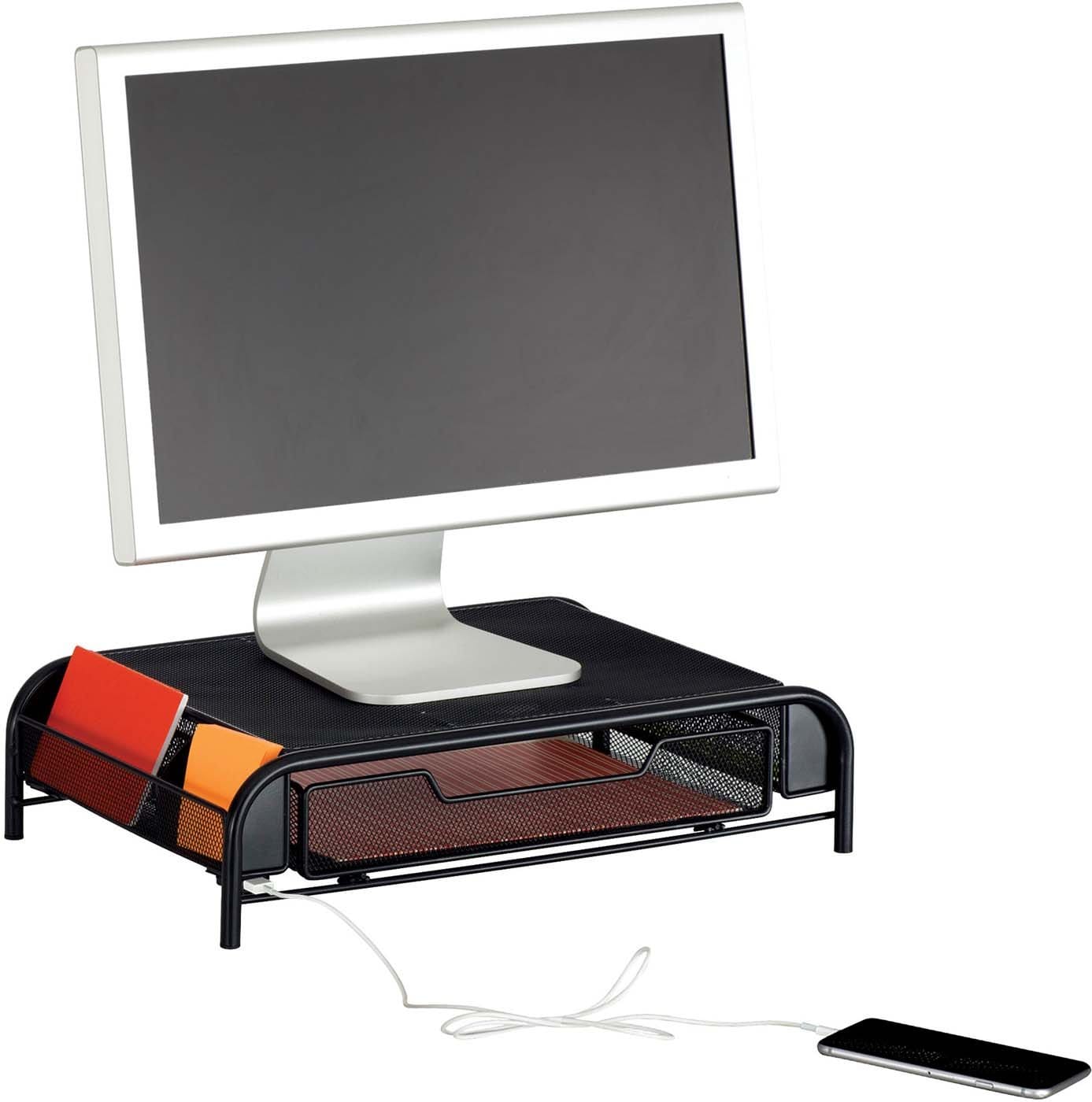 Onyx™ Monitor Stand with Power Outlet - Ergonomic Mesh Black (3230BL) for Home & Office Workspace Setup