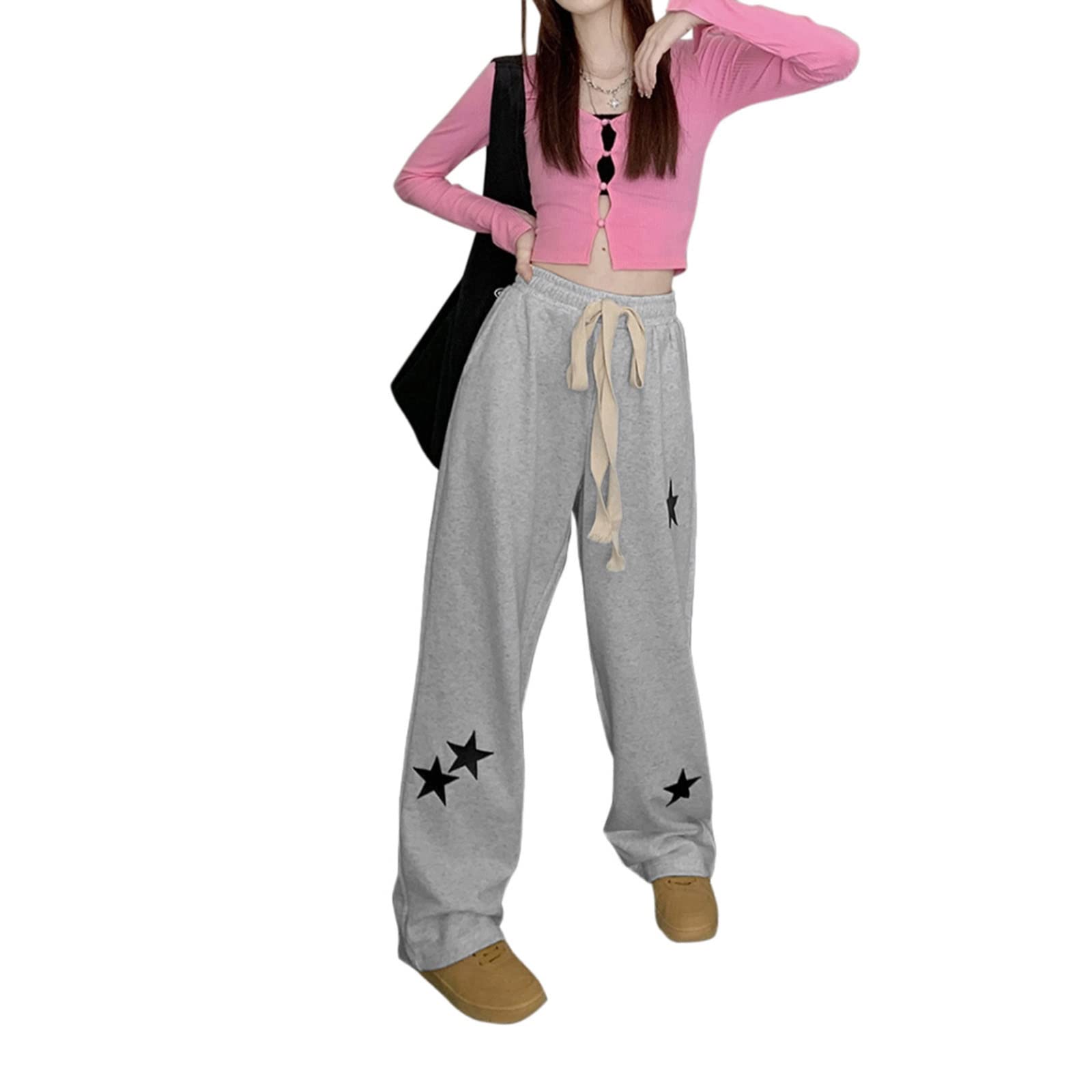 NZNDSHD Women's Y2K Streetwear Sweatpants - Elastic Waist Drawstring Loose Wide Leg Joggers with Star Print | Harajuku Fashion Pants for Casual Wear, Lounge & Trendy Outfits