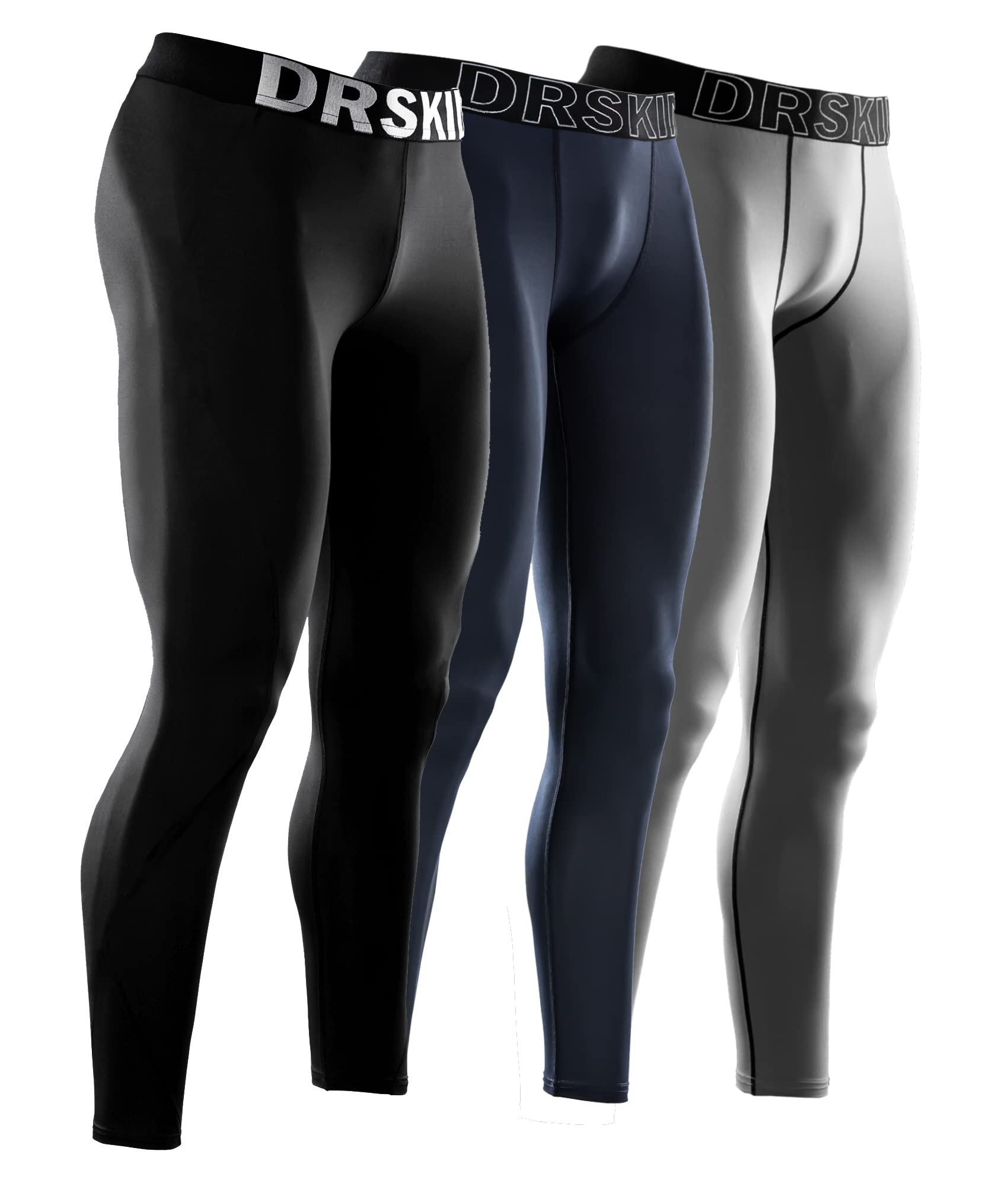 DRSKIN Men's Compression Pants 1/3/4 Pack - Moisture Wicking Workout Leggings for Running, Gym & Sports - Baselayer Tights for Athletic Performance & Recovery