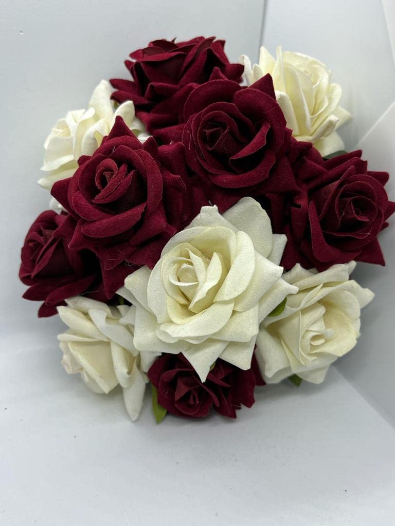 FLUSHIA Artificial Maroon Rose Flower Bun Hair Juda Maker - Gajra Hair Accessories for Women (Maroon & White) - Perfect for Weddings, Parties & Traditional Indian Hairstyles