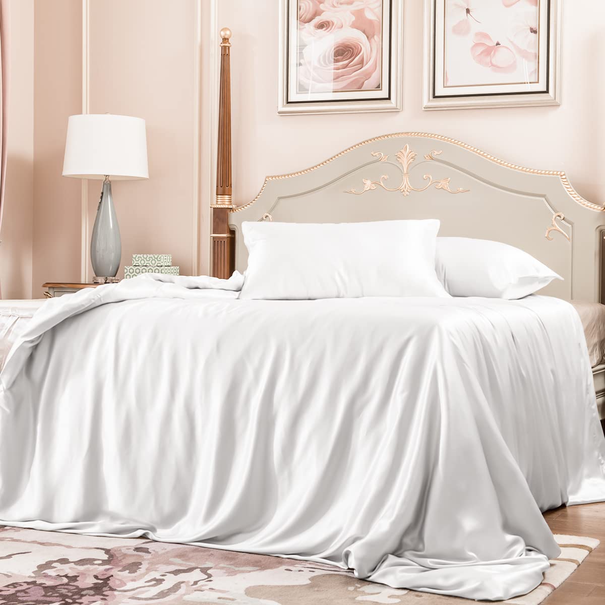 Premium 100% Mulberry Silk Duvet Cover Set 3PCS King Size - 23 Momme Grade 6A Luxury Silk Bedding Set with Duvet Cover & Pillowcases (White) for Ultimate Comfort & Temperature Regulation - Perfect for Hot Sleepers, Allergy Sufferers & Luxury Bedroom Decor