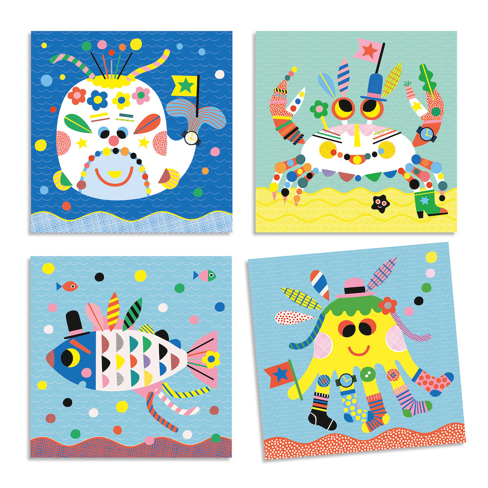 Djeco Create With Stickers - Sea Creatures Sticker Activity Book for Kids | Ocean Animal Arts & Crafts | Perfect for Classroom Projects & Creative Play