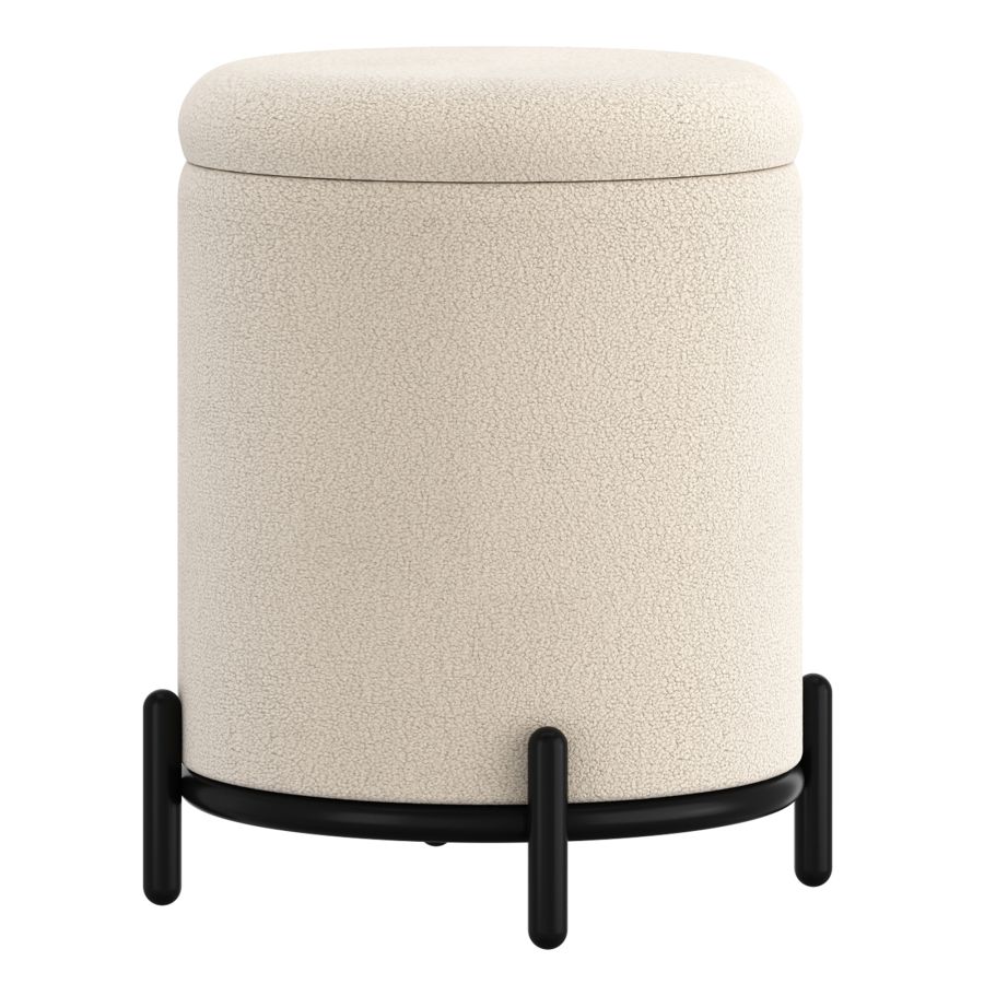 Cream Boucle Castor Storage Ottoman - Stylish Footrest, Seat & Hidden Storage for Living Room, Bedroom & Nursery