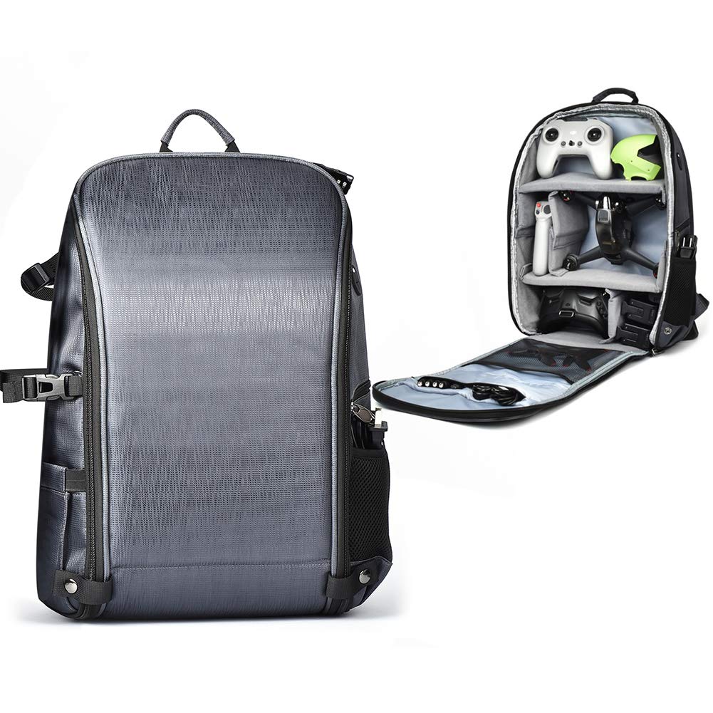 TOPCHANCES Waterproof Folding Backpack for DJI FPV Combo - Lightweight Drone Shoulder Bag with Decompression Design, Compatible with DJI FPV Fly Accessories (Grey) - Perfect for Travel, Hiking & Aerial Photography