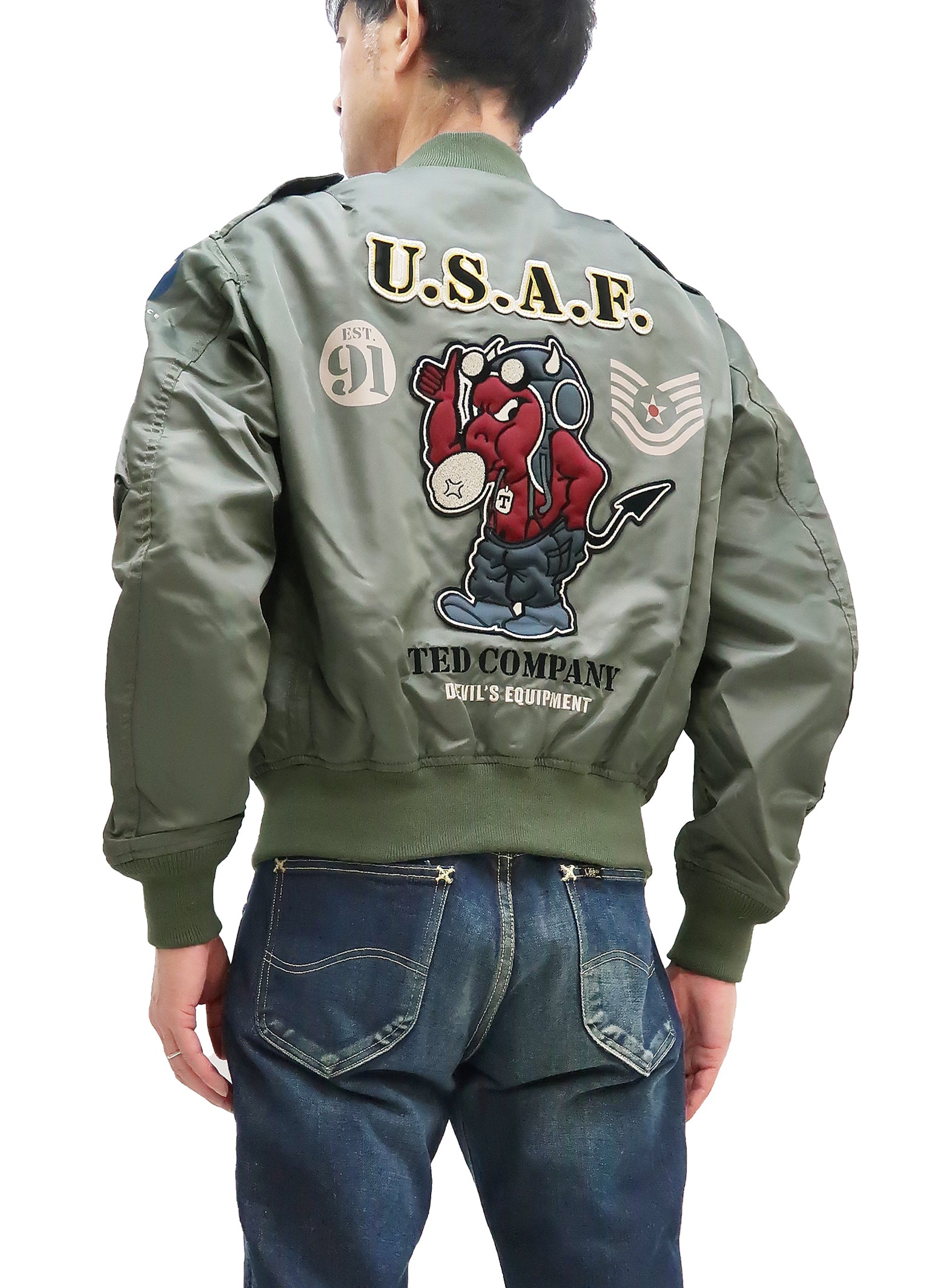 Tedman Lightweight Men's Flight Jacket - Lucky Devil Custom Nylon Bomber Jacket TL2 190 Gray | Water-Resistant Windbreaker for Outdoor Activities, Travel & Casual Wear