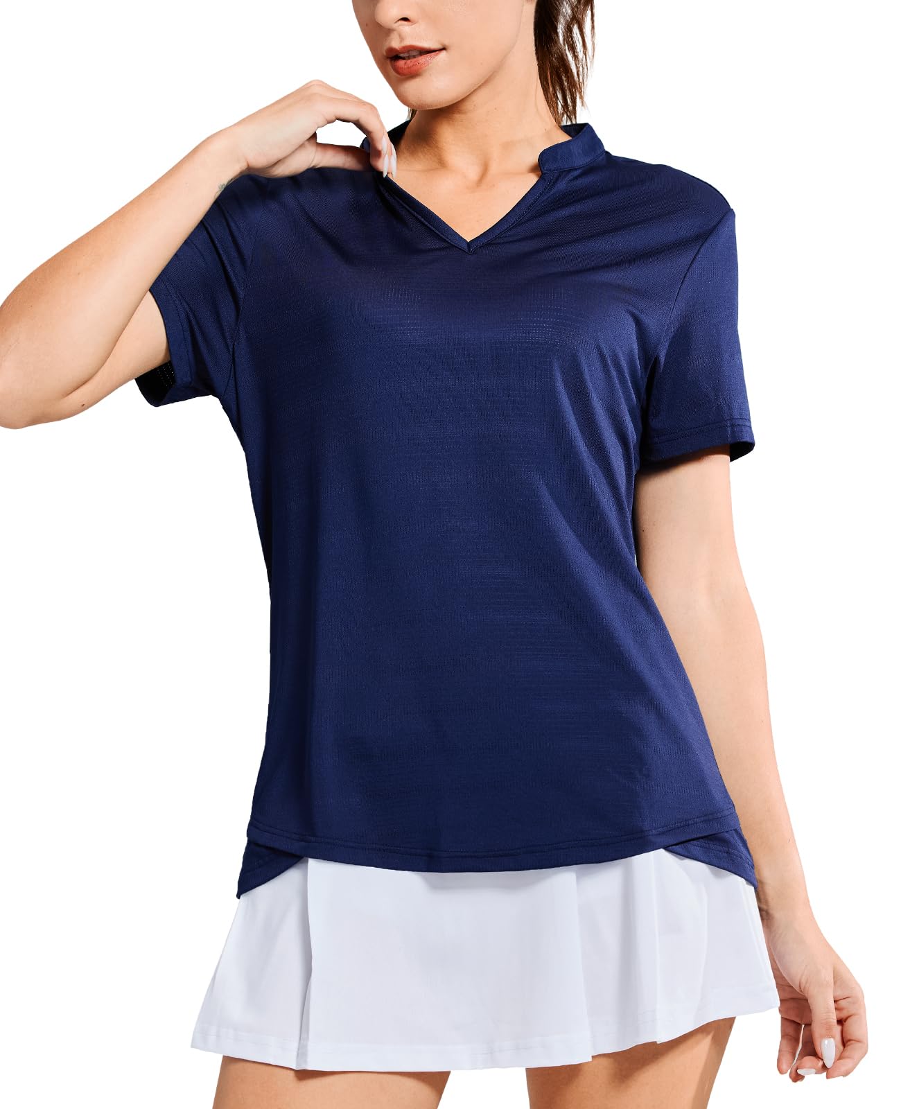 MIER Women's Breathable UPF 50+ Golf Polo Shirt - Collarless V-Neck Athletic Top for Tennis, Running & Outdoor Sports | Lightweight Quick-Dry Performance Shirt for Summer Workouts