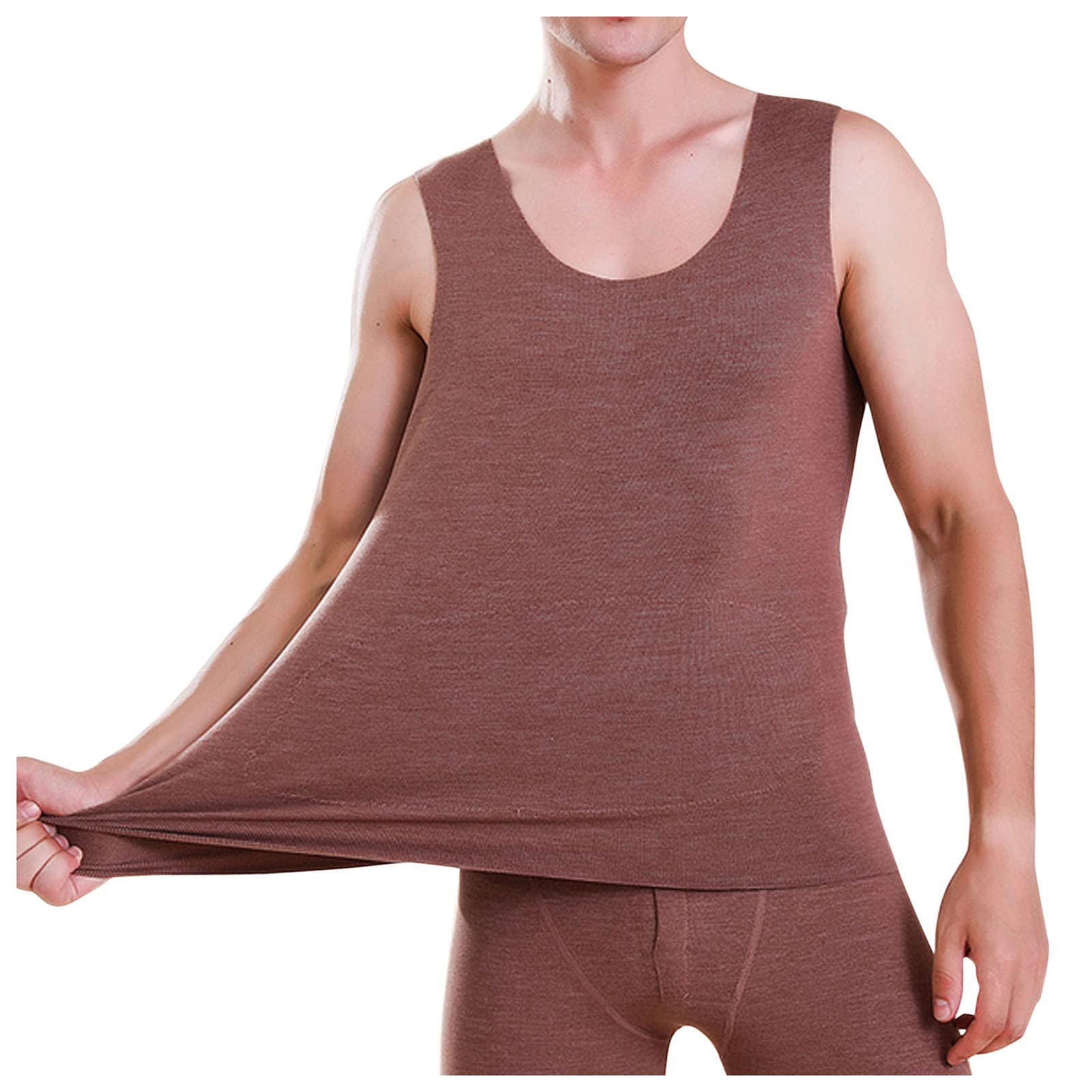 Kingtowag Men's Thermal Fleece Lined Tank Top Undershirt - Warm Winter Base Layer for Cold Weather (Coffee, XXXL) - Perfect for Layering, Outdoor Activities & Workwear