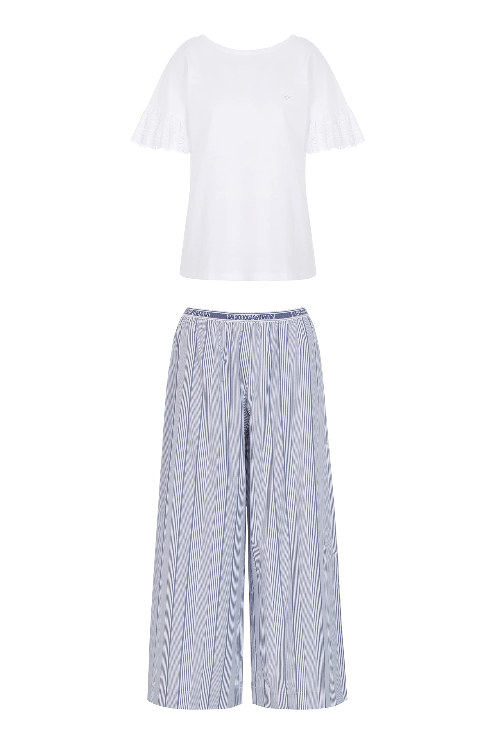 Emporio Armani Women's Dreamy Woven Lace Long Pajamas Set - Soft Comfortable Sleepwear for Nightwear & Lounge - Perfect for Bedtime, Relaxing at Home, and Romantic Getaways