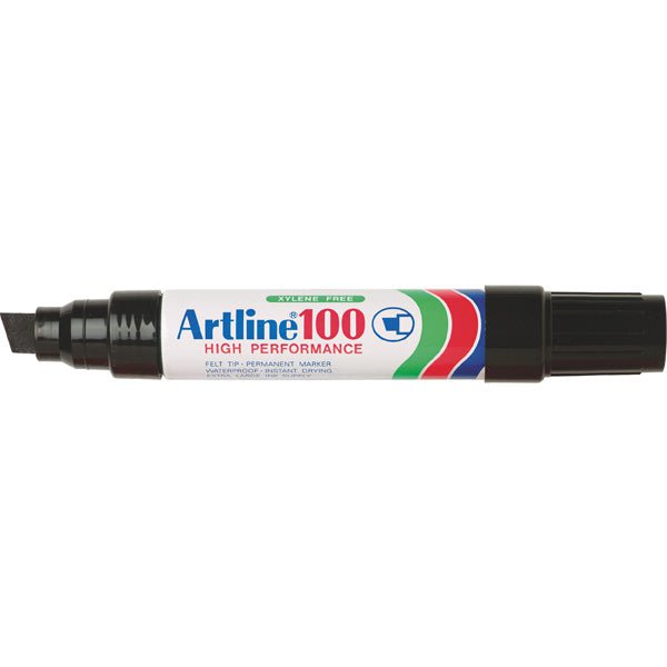 Artline 100 Permanent Marker Chisel Tip Black - 6 Pack Set for Office, Home & Industrial Use - Waterproof & Fade-Resistant Writing on Paper, Plastic, Metal & Wood Surfaces