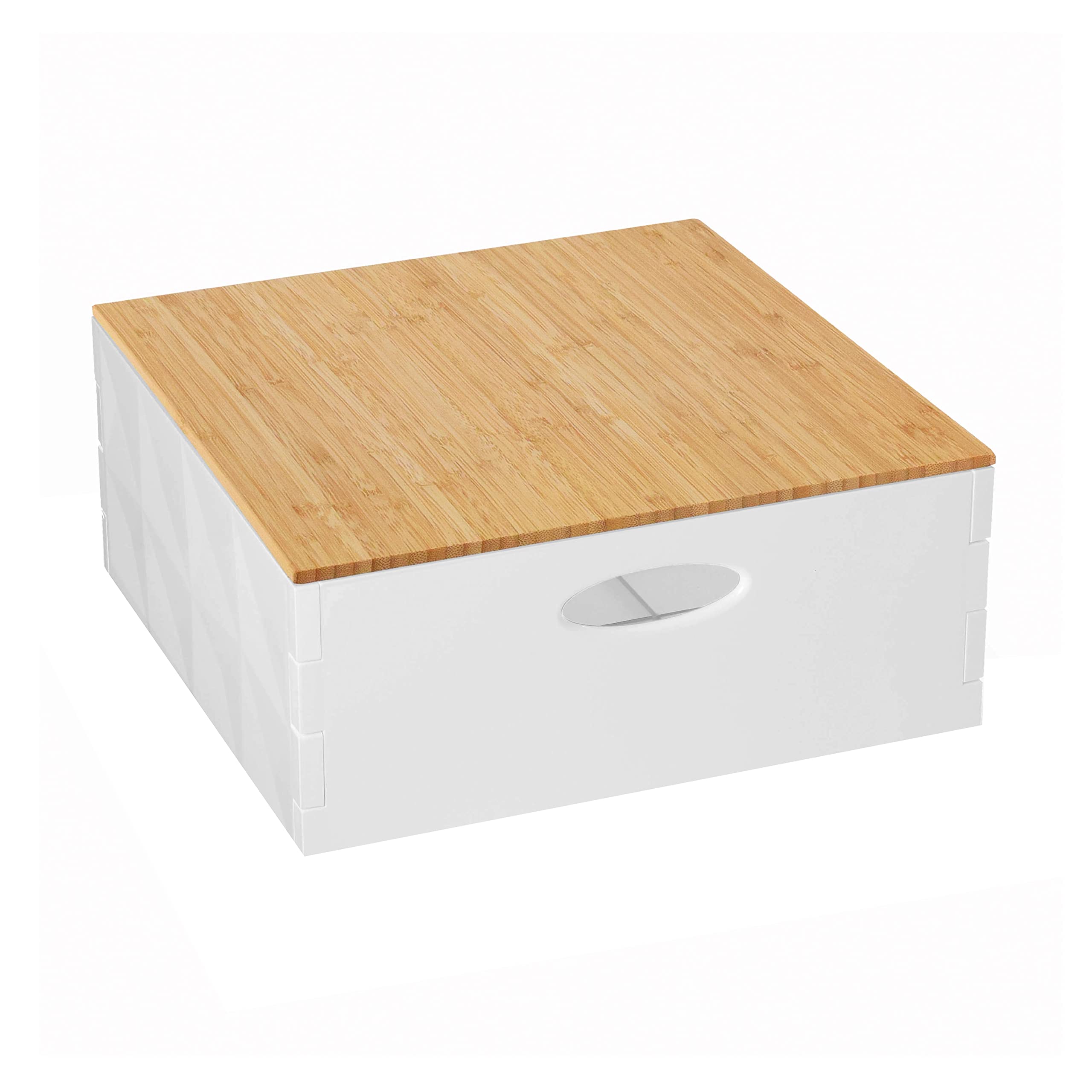 Ginsey Home Solutions Medium Plastic & Bamboo White Crystal Storage Bin - Multipurpose Organizer for Kitchen, Bathroom, Office | Space-Saving Home Decor (81521)