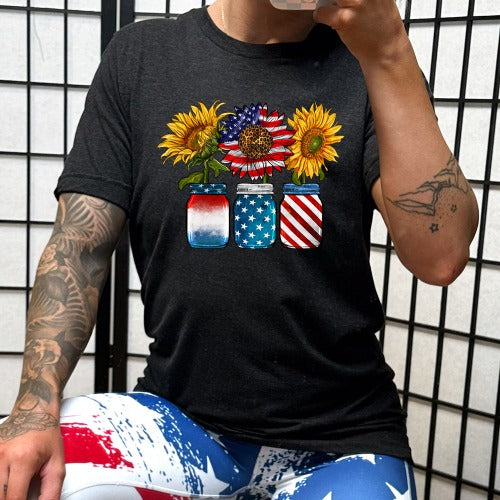 Sunflower Mason Jars Graphic T-Shirt - Unisex Cotton Tee for Men & Women - Perfect for Summer Outfits, Casual Wear & Gift Giving