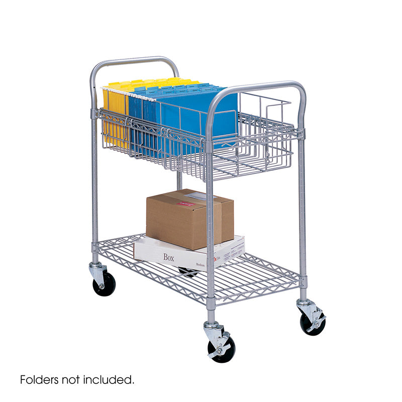 Gray Wire Mail Cart - Heavy Duty Rolling Mail Organizer for Office, Home & School - Perfect for Mail Sorting, File Storage & Document Organization