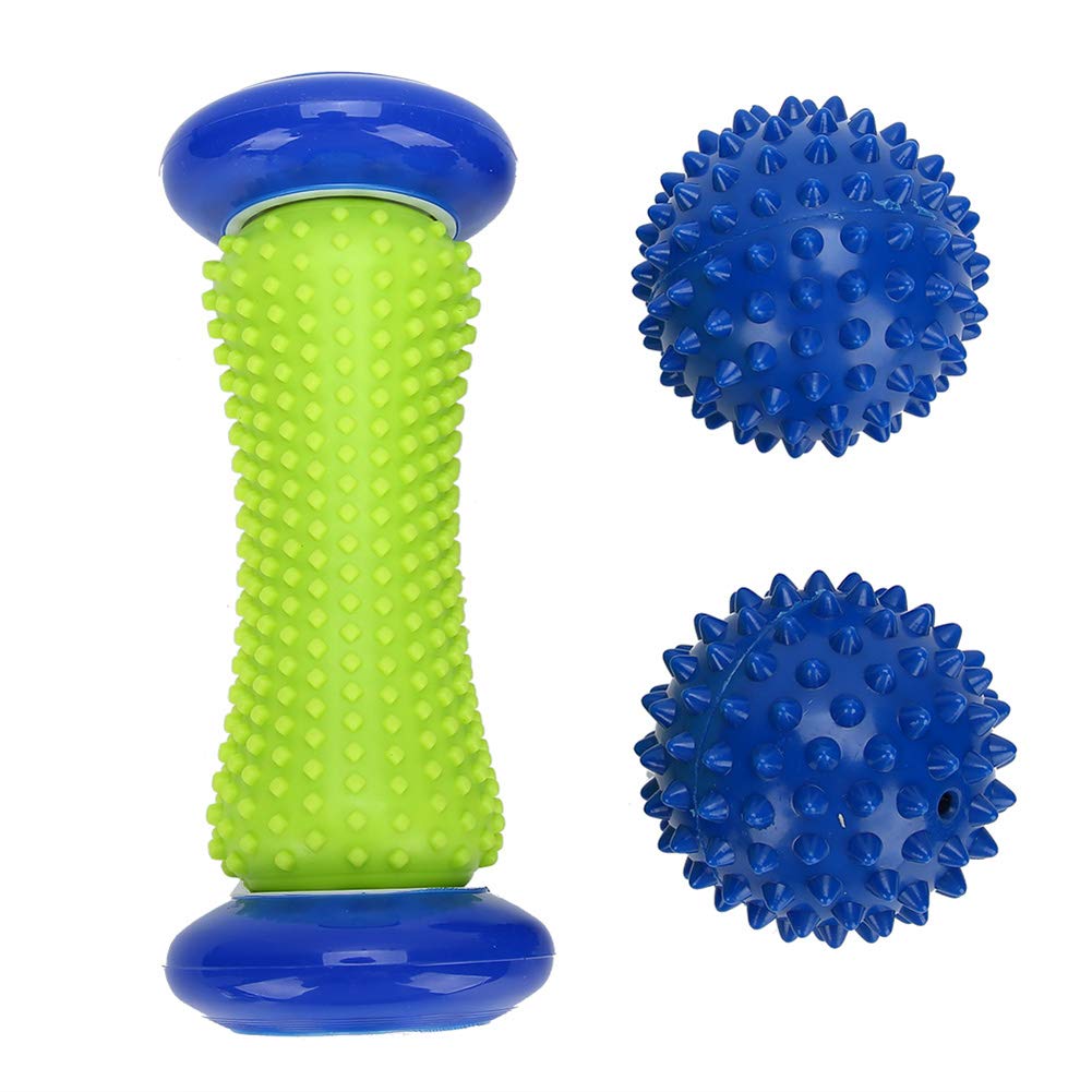 Deep Tissue Foot Massage Roller & Spiky Balls Set - Textured Massage Ball for Plantar Fasciitis Relief, Muscle Recovery & Targeted Pain Relief - Perfect for Athletes, Runners & Post-Workout Recovery (Includes 1 Roller + 2 Spiky Balls)