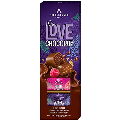 Niederegger Classic Mix Pink Berry & Crispy Waffle Milk Chocolate - 2 x 100g Bars | German Premium Chocolate | Perfect for Gifts, Desserts & Snacking